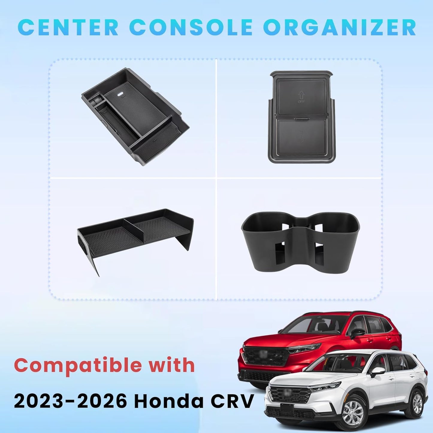4PCS Center Console Organizer Compatible with 2023 2024 2025 2026 Honda CRV Secondary Box Insert Divider Armrest Storage Tray Hidden Storage Tray Cup Holder Interior Accessories