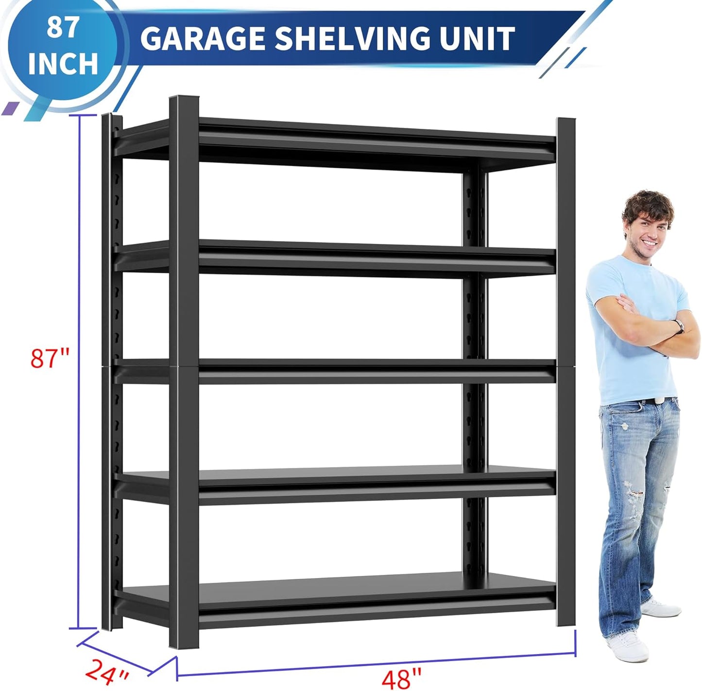 2 Sets Garage Shelving Unit 24" D x 48" W x 87" H Heavy Duty Storage Shelves Easy Assembly 5 Tier Adjustable Metal Shelving Utility Shelf Rack Storage Organizer for Garage, Basement, Warehouse
