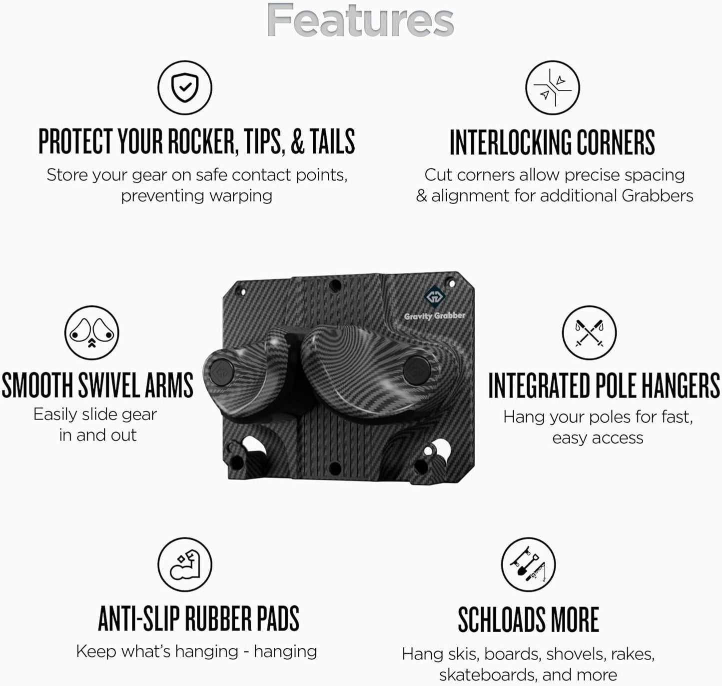 Gravity Grabber - Ultimate Wall Storage Rack for Skis and Snowboards | Damage-Free Storage | Fits Any Ski or Snowboard | (Carbon, 1)