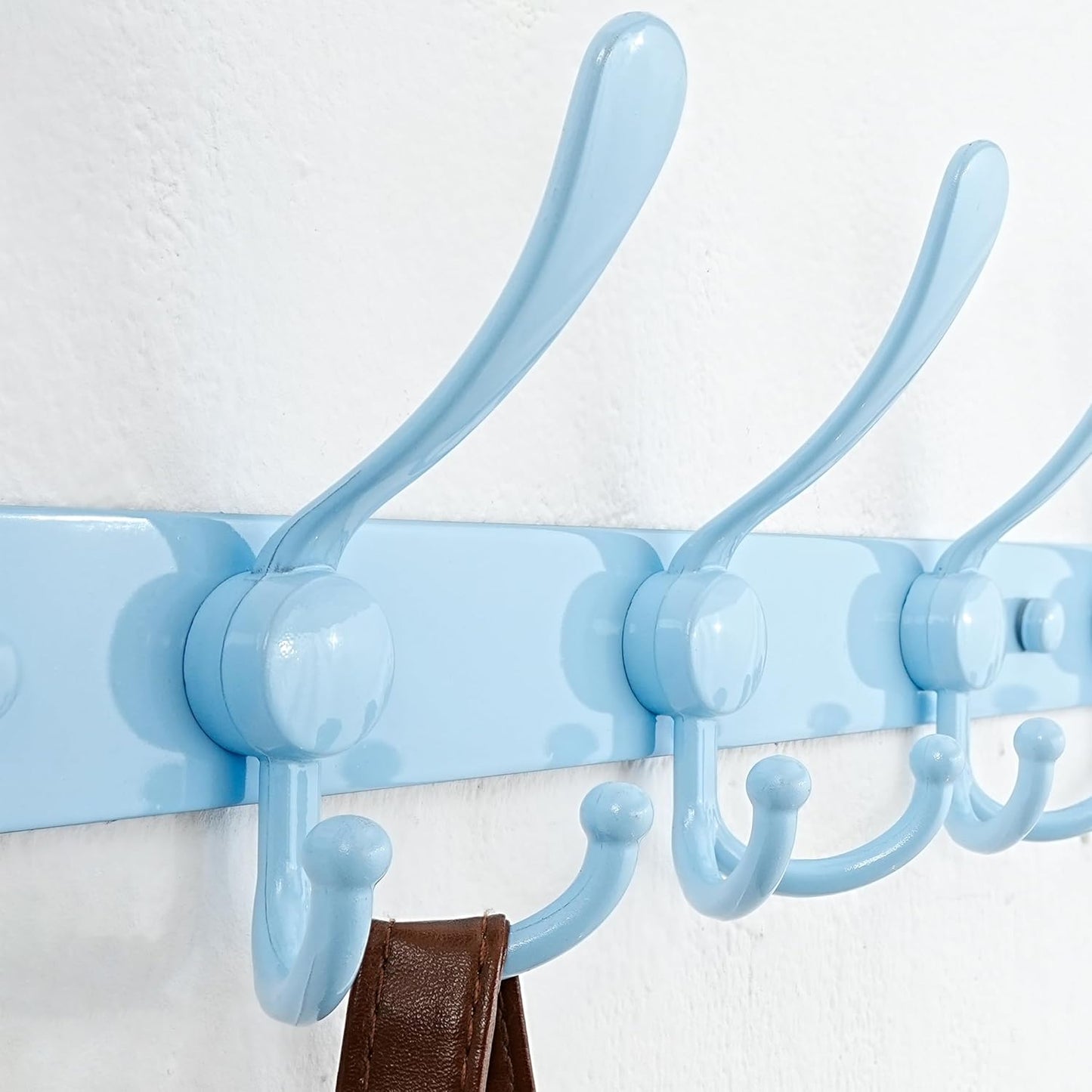 Dseap Coat Rack Wall Mounted - 5 Tri Hooks, Heavy Duty, Stainless Steel, Metal Coat Hook Rail for Coat Hat Towel Purse Robes Mudroom Bathroom Entryway, Blue