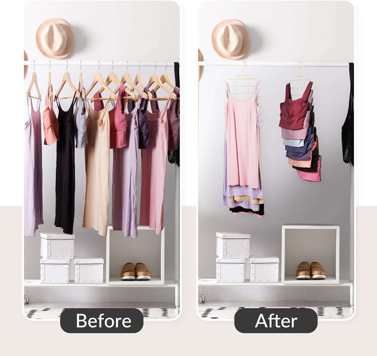 ZEDODIER 3 Pack Tank Top Hanger Space Saving, Bra Hangers for Closet Organizer, Hanging Bra Organizer Tank Tops Holder with 24 Hooks, Metal Closet Organizers and Storage Small Space Solutions, Gold