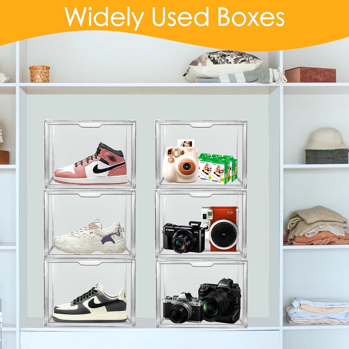 8Pack Purse Organizer for Closet Clear Acrylic Display Case Handbag Storage Organizer Box with Magnetic Door Stackable Storage Bins with Dustproof Lid for Book Toys Shoes Cosmetic Collectibles