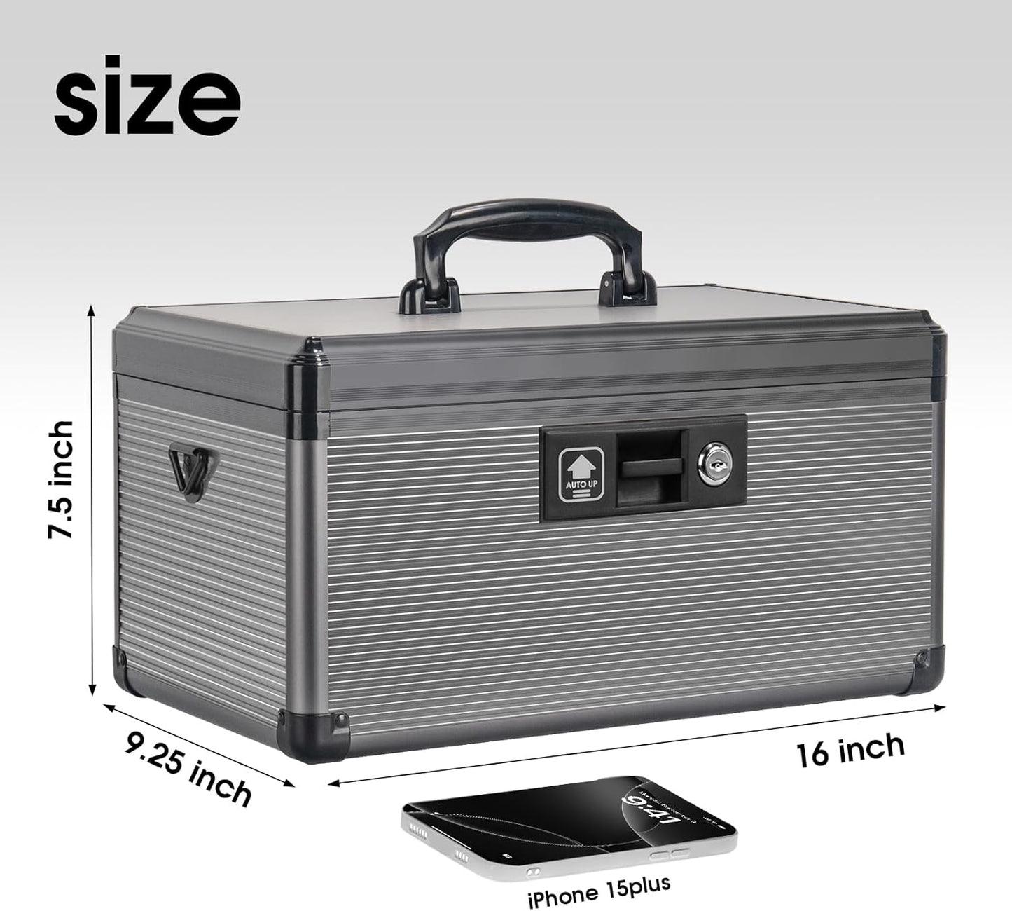Medicine Lock Box with Key, Alluminum Alloy Box for Medication,First Aid Box with a Removeable Tray to Store Medicines & Pills for Home, Black,16 * 9.25 * 7.48 Inch