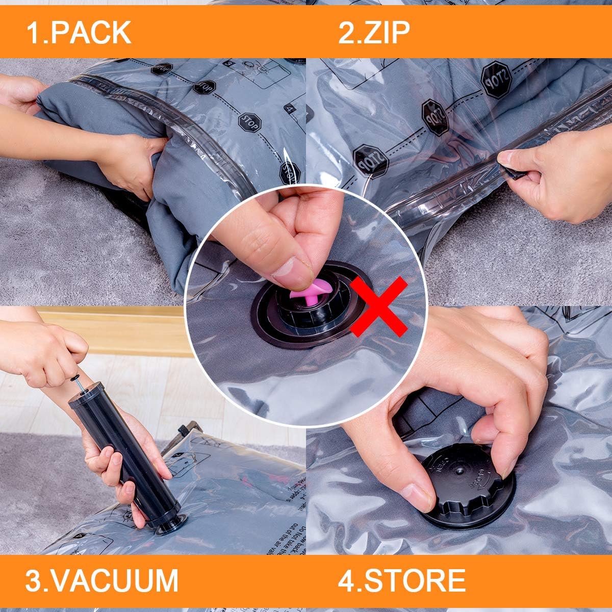 Vacuum Storage Bags (5 x Jumbo, 5 x Large), Space Saver Sealer Compression Bags with Travel Hand Pump for Blankets, Comforters, Pillows, Clothes Storage