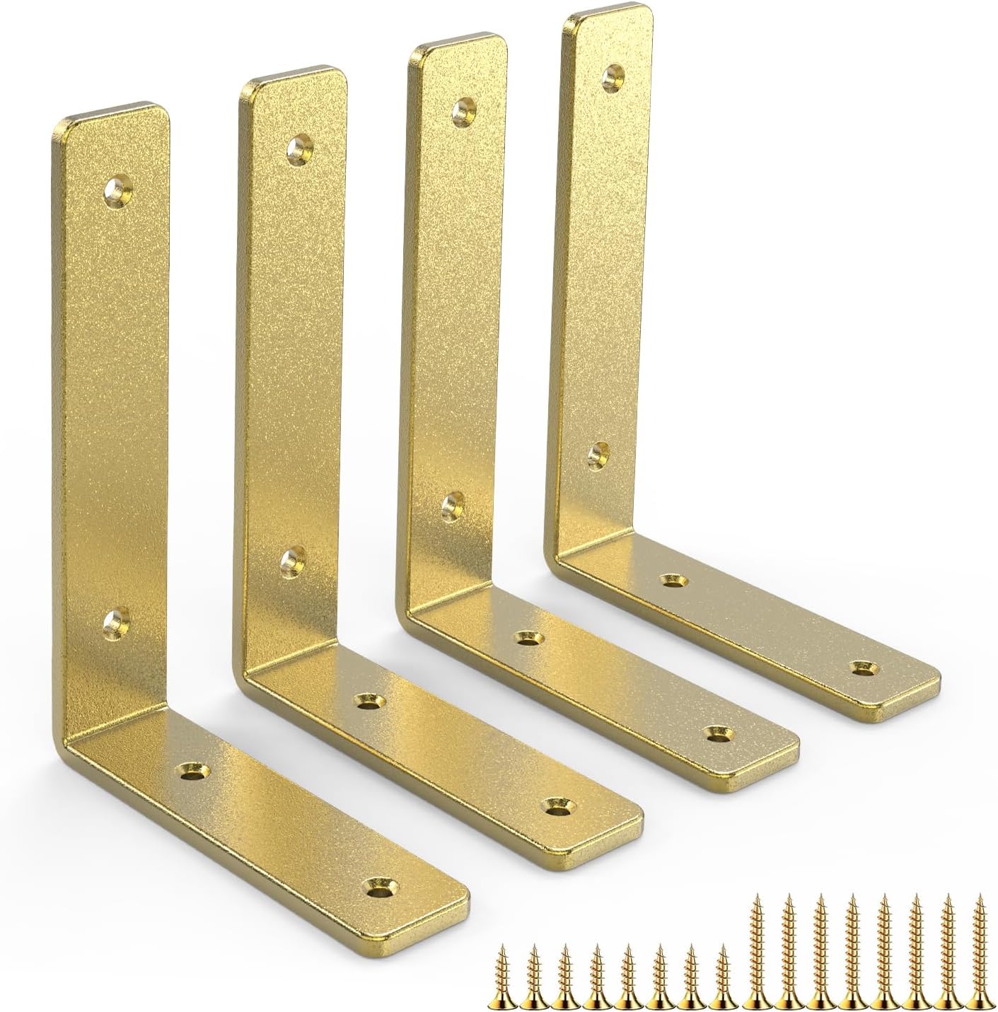 Gold Heavy Duty Shelf Brackets 12 Inch, Extra Thick L Shelving Brackets, Rustic Gold Iron Floating Shelves Wall Mounted with Hardware for DIY Open Shelving, 4 Pack