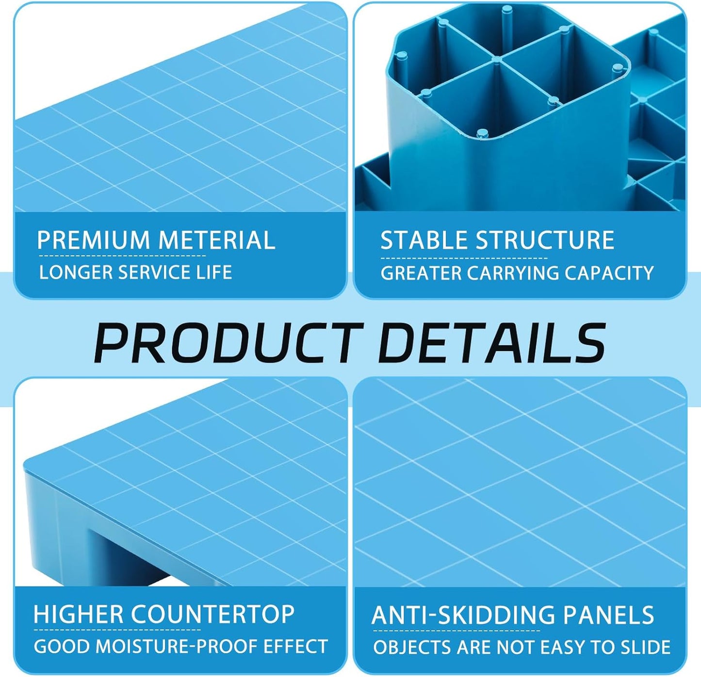 2 Pcs Plastic Pallet for Basement Storage Easy Stack Lightweight Floor Pallet Display Flooring Room Supermarket Christmas, Support up to 2000 Lbs (40'' L X 20'' W X 5.5'' H,Blue)