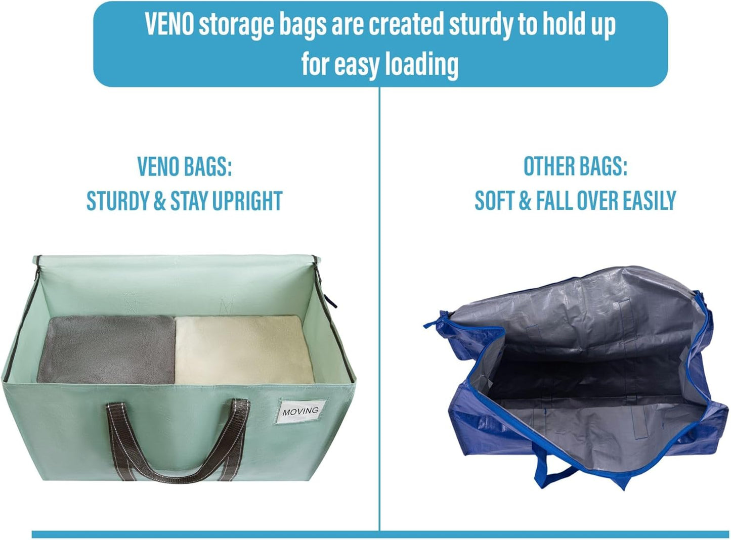 VENO 8 Pack Moving Bags and Large Christmas Storage Bins with lids. Alternative to Moving Boxes, Packing Supplies for College. Extra Large Heavy Duty Totes for Packaging (Shiny Light Green, 8 Pack)