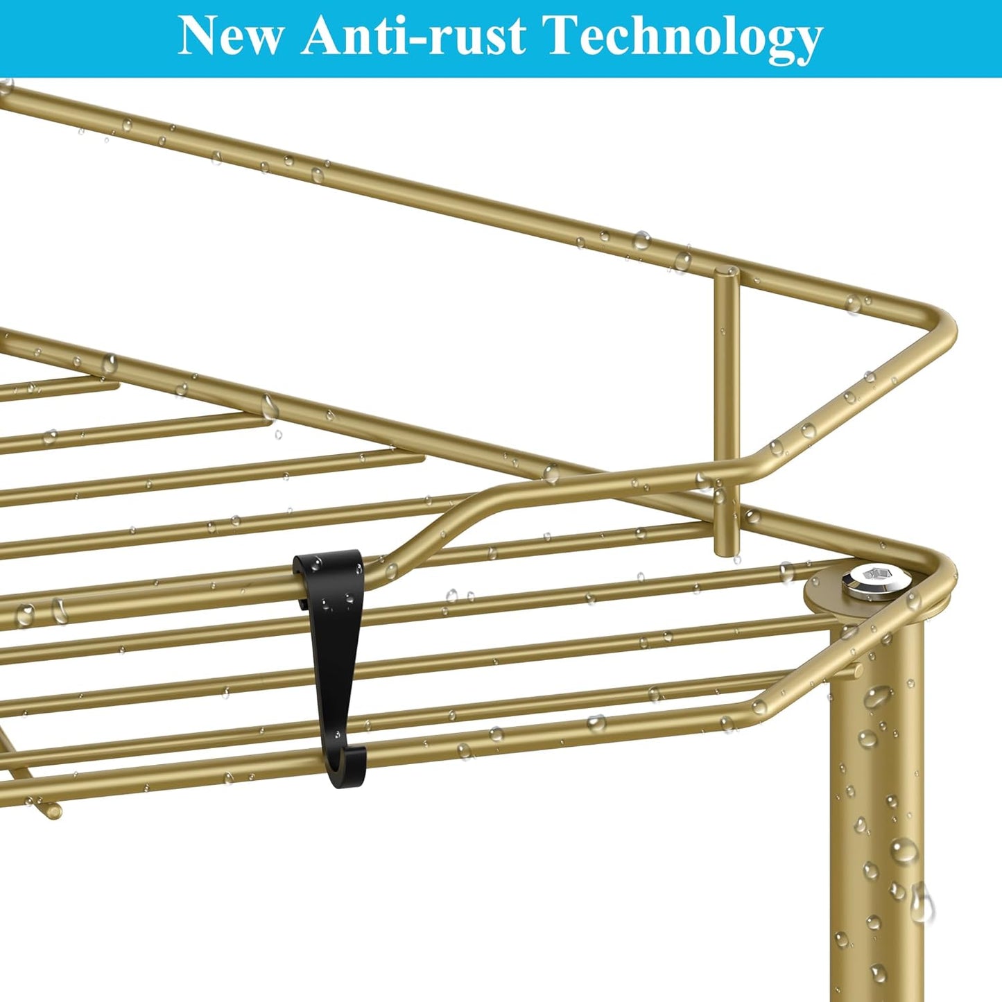 5 Tier Floor Standing Corner Shower Caddy Organizer Shelf with Hooks, Bathroom Shelves Stand Rack, Gold