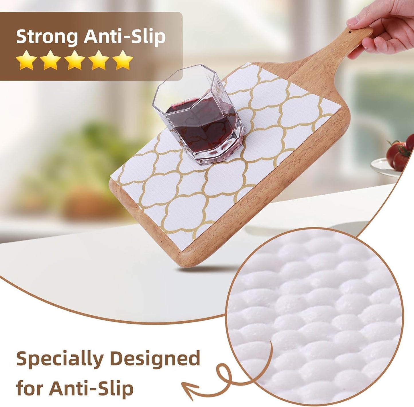 Shelf Drawer Liners for Kitchen Cabinets Non Adhesive Drawer Liner Thickened Refrigerator Liner Gold Quatrefoil Strong Non-Slip Paper for Tool Box with Knife and Tape Measure,23.6 x 236.2 Inches