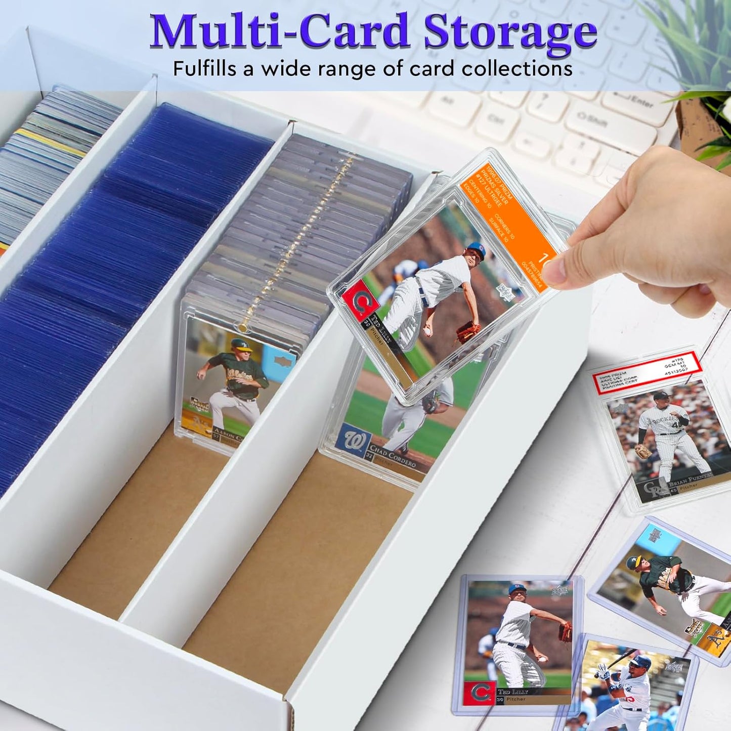 4 Pack Trading Card Storage Box - 4 Rows, Cardboard Storage Box holds 900+ Top Loaders, Graded Card Holder Organizer Case fits PSA/HGA Slabs