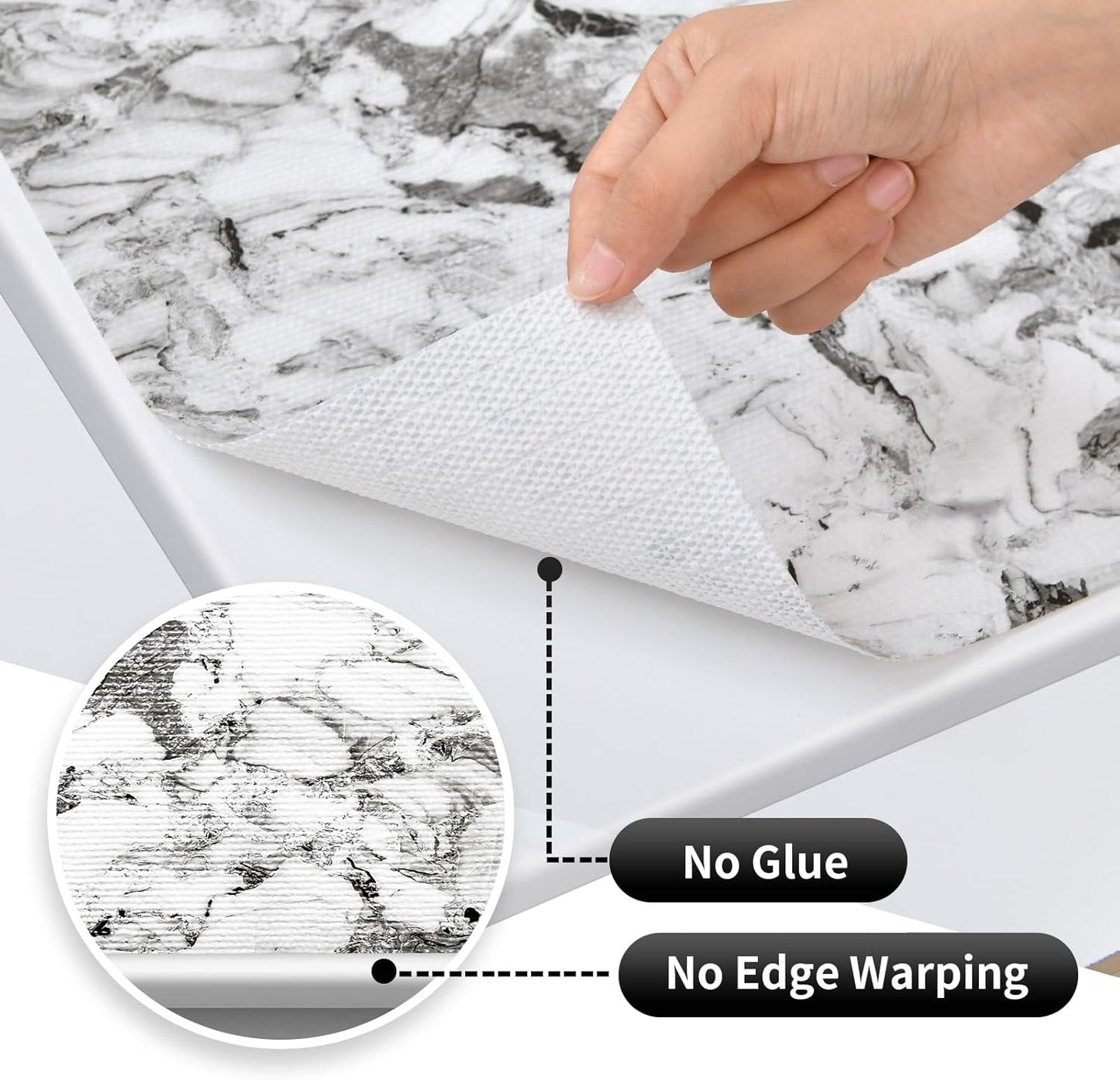 Drawer and Shelf Liner for Kitchen Cabinet: 17 in X 20 Ft Non Slip Waterproof Shelf Paper Non Adhesive Refrigerator Liners Grey and White Marble Easy Liners for Bathroom with Knife Tape Measure