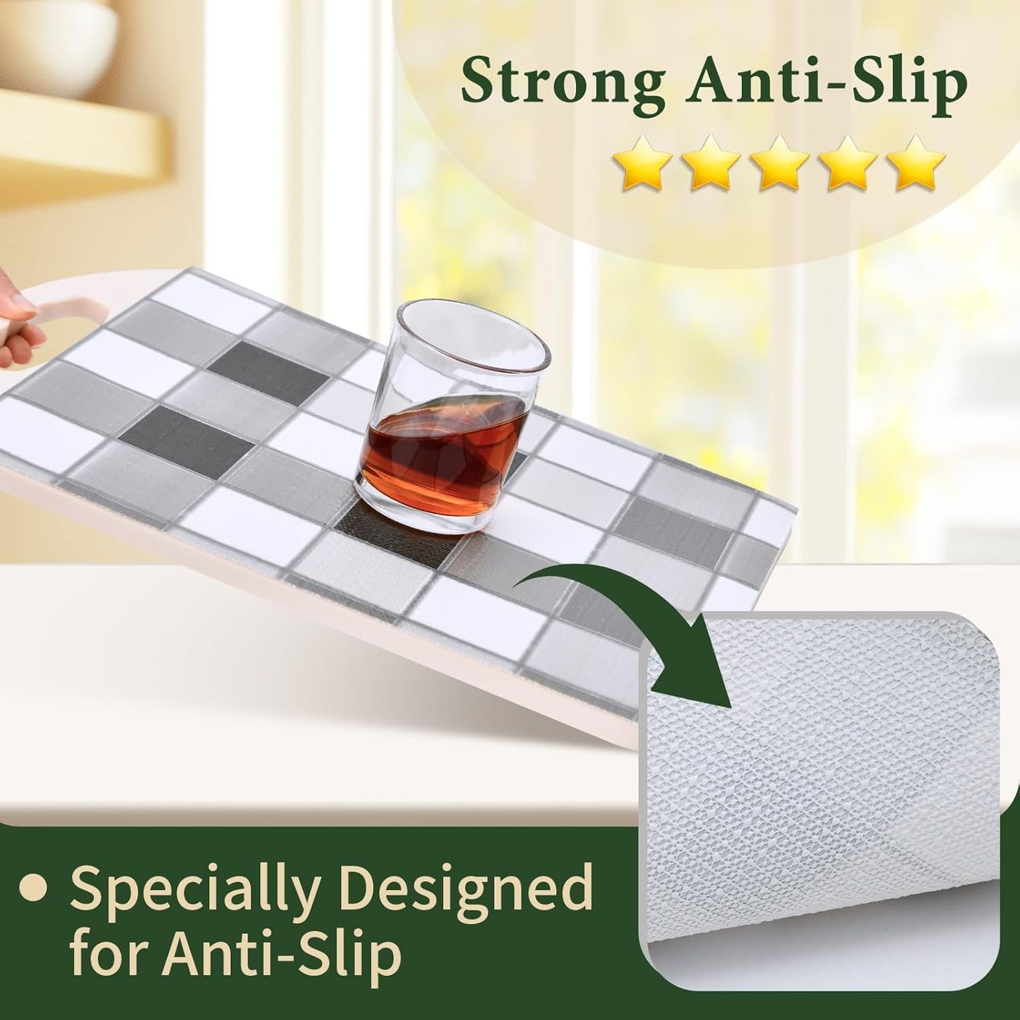 Drawer and Shelf Liner for Kitchen Cabinet: 17 in X 20 Ft Non Slip Waterproof Shelf Paper Non Adhesive Refrigerator Liners Gray Mosaic Easy Liners for Bathroom