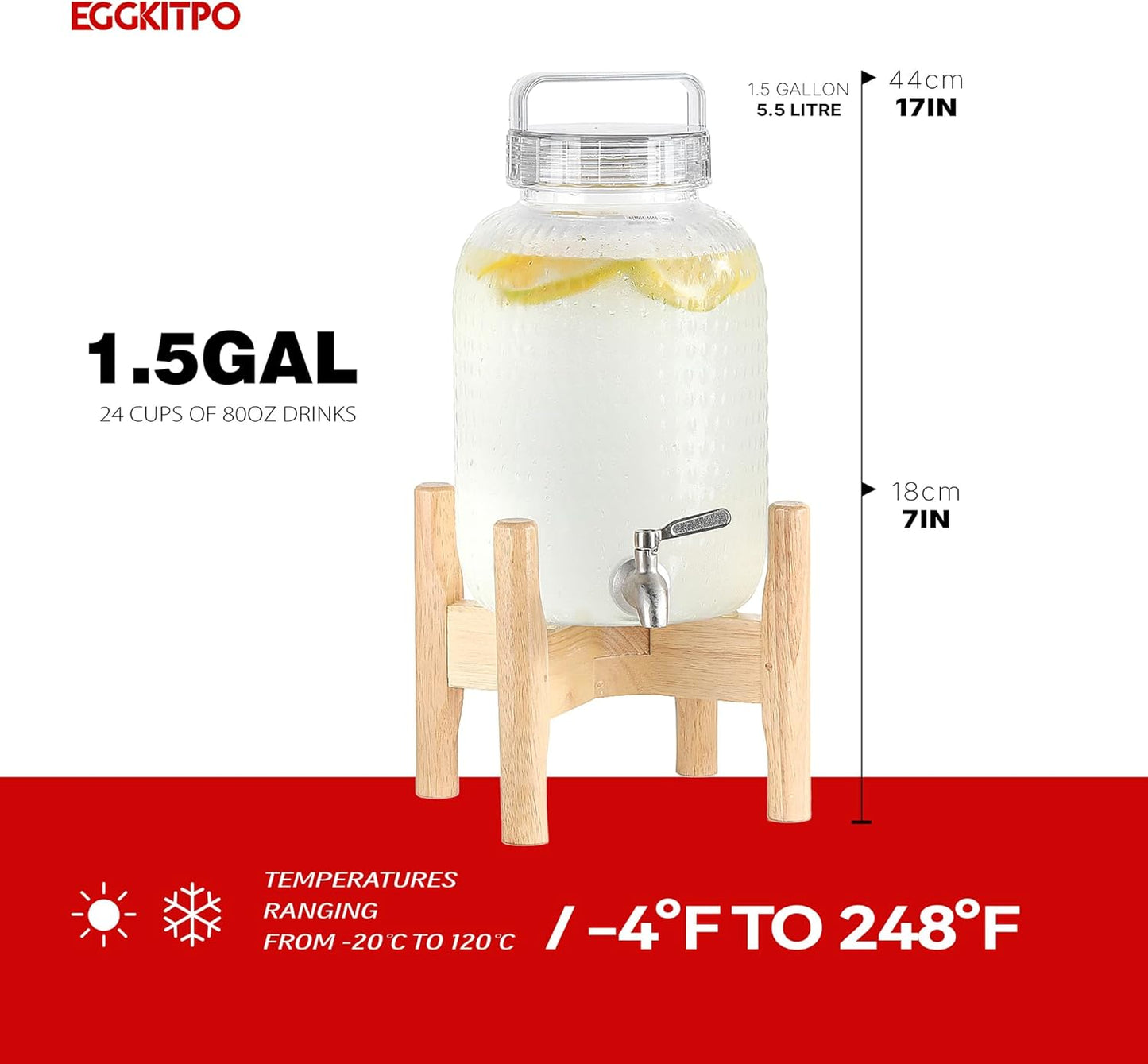 EGGKITPO 1.5 Gallon Polycarbonate Drink Dispensers for Parties 304 Stainless Steel Spigot Lemonade Dispenser with Stand Holloween Water Dispenser for Wedding Sun Tea Jar BPF FREE