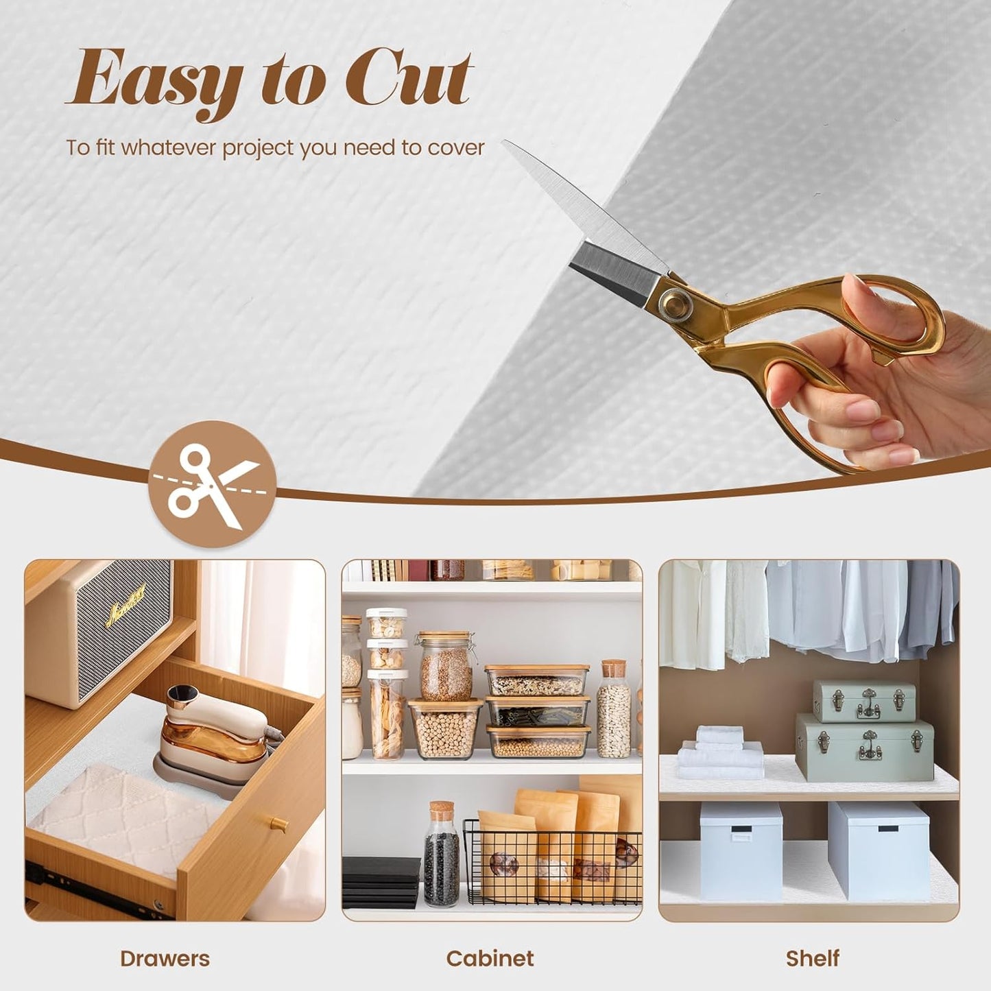Drawer Shelf Liner for Kitchen Cabinets, Non Adhesive Slip Resistant Shelf Paper Easy to Clean, Strong Grip Thickened Waterproof Washable Mats for Pantry Shelves Cupboard Dresser(White, 17 in x 40 FT)