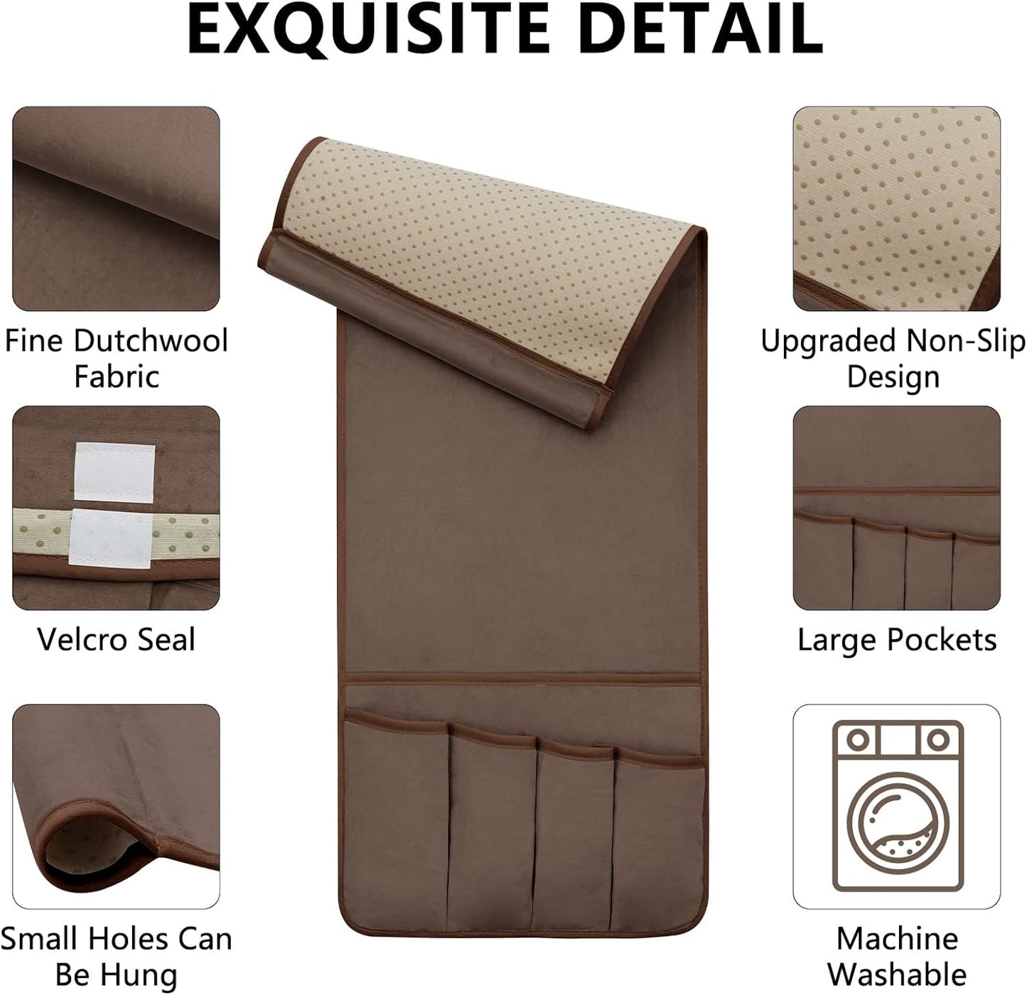 Remote Control Holder for Armchair, Couch Caddy Organizer TV Remote Holder for Bed Storage 5 Pockets, Remote Caddy Bedside Organizer Bedside Table Organizer (Brown, 35"x12.4")