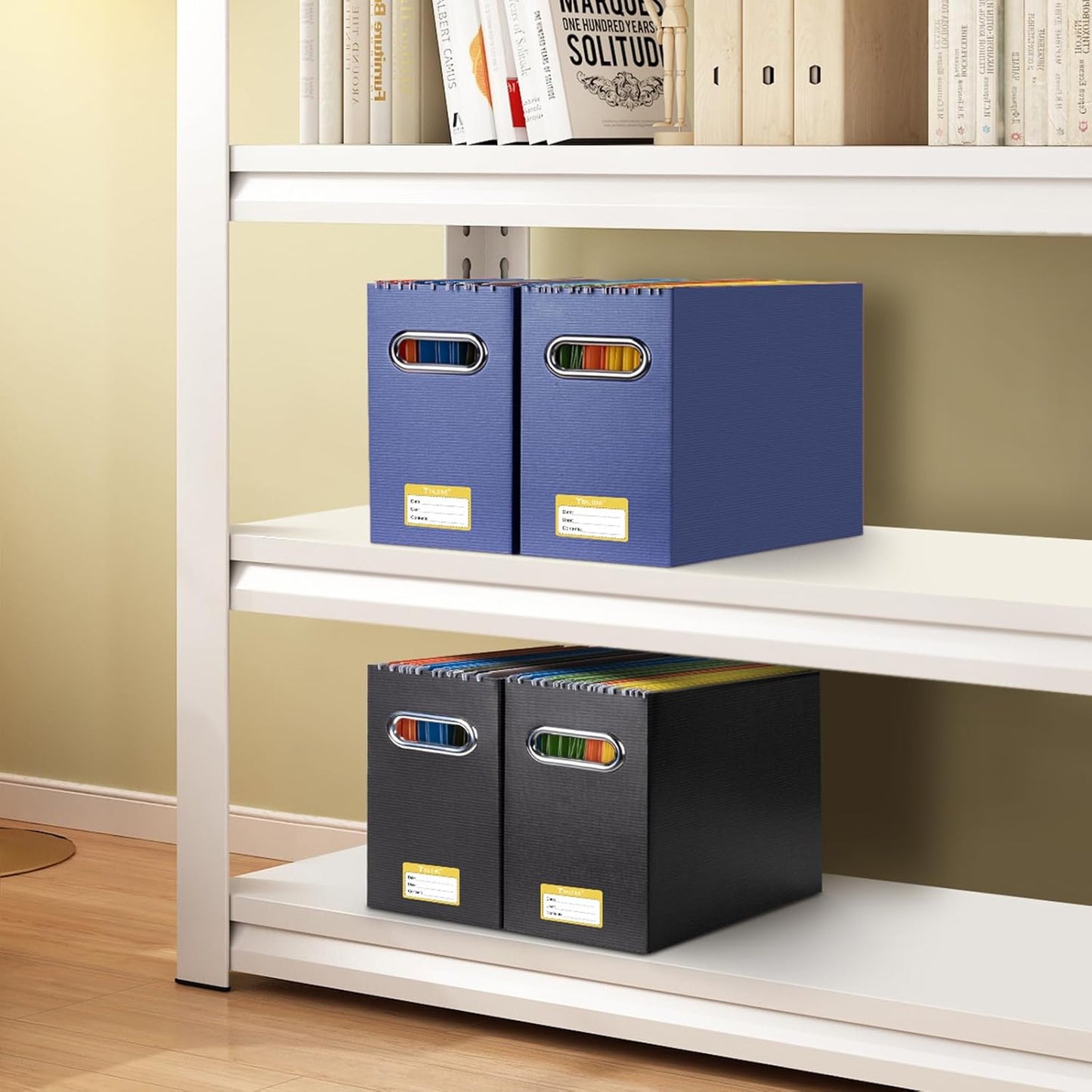 BALEINE File Organizer Box, Cardboard File Folder Organizer with Handle for Letter Size, Portable Collapsible Hanging Filing Box for Home Office Document Storage (2 Pack, Navy)
