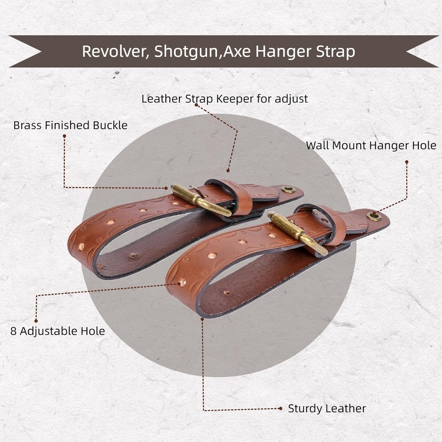 Tourbon Leather Wall Hanging Straps, Buckle Closure for Axes Hatchets & Tools, Heavy Duty Tool Hangers, Gun Rack Wall Mount Display, Axe Mount Holders, Sword Organizer Hooks, Set of 2