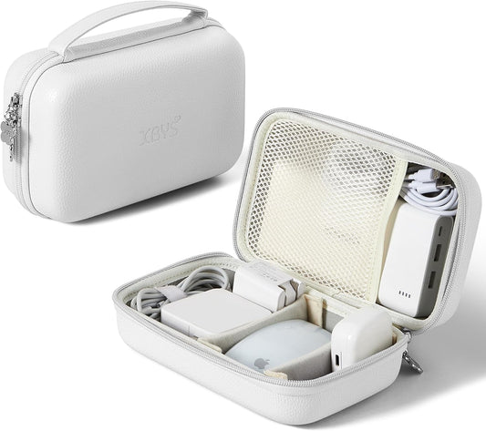 Charger Case for Macbook, Portable Tech Electronic Organizer Bag,Travel Storage Pouch for Laptop Accessories, MacBook Power Adapter, Charging Cords, USB Drives, Power Bank (White, XL)