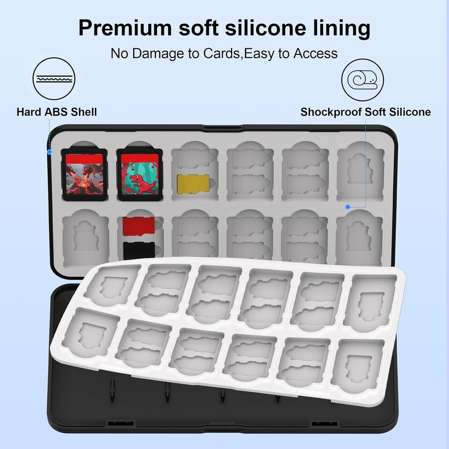 QuoLumPIA 24 Switch Game Card Case for Nintendo Switch 2/OLED/Lite - Holds 24 Cartridges & 40 SD Cards, Compact Storage, Portable Travel Essential, Gift, Hard Shell, Silicone Lining, Magnetic closure