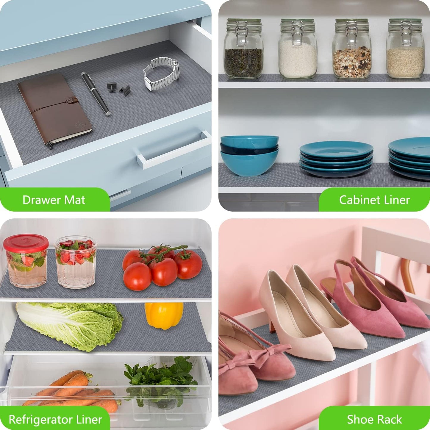 Shelf Liners for Kitchen Cabinets, Waterproof and Oil-Proof Kitchen Cupboard Liner, Refrigerator Liners and Plastic Drawer Mats Non Adhesive Shelves, Fridge - Gray 11.8 x 118 Inches