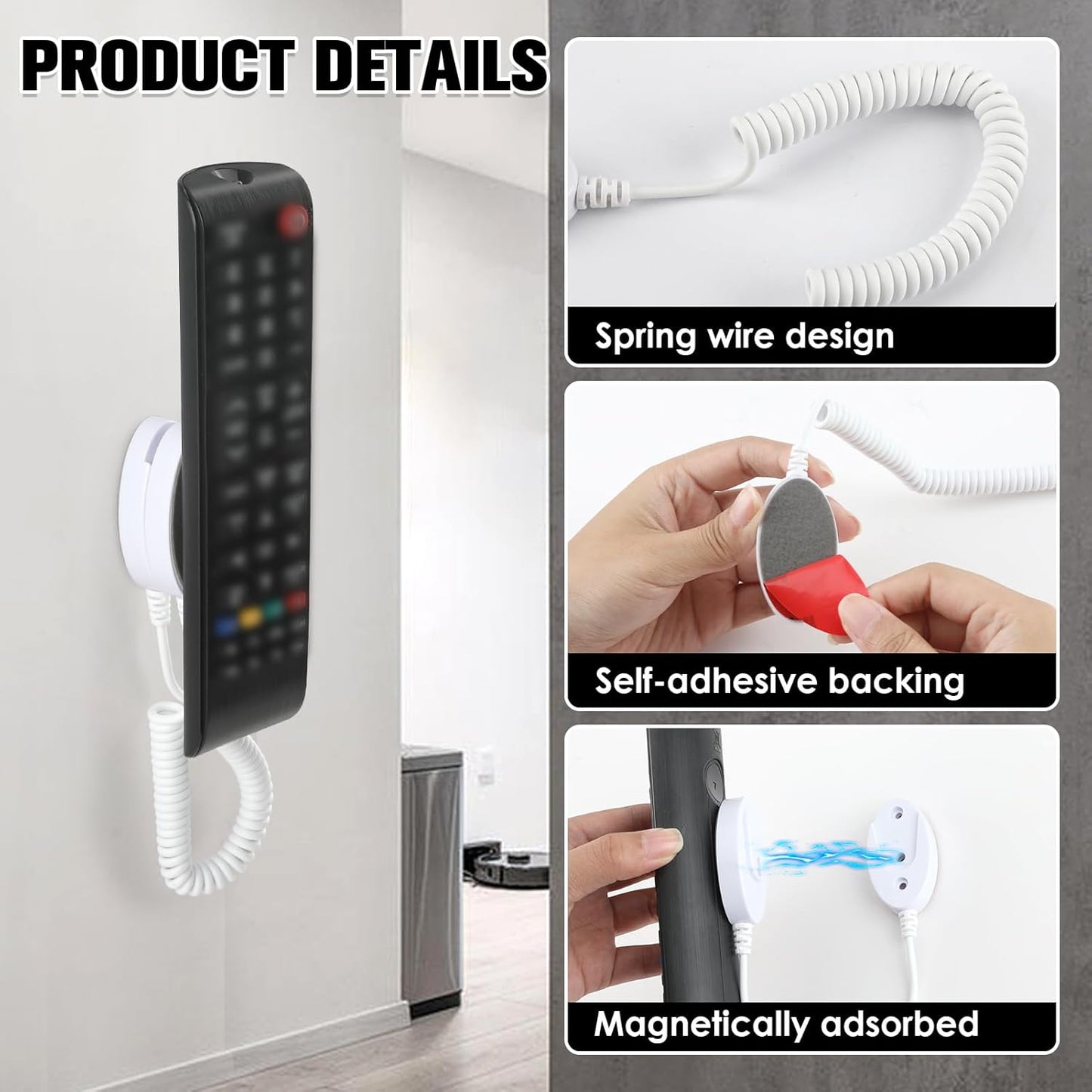 Magnetic Remote Leash Control Holder with Security Cable, Retractable Tidy Anti-lost Rope Organizer Easy Installation Stable Suitable for Projector TV Fan and Air Conditioner Remotes (2Pcs White, S)