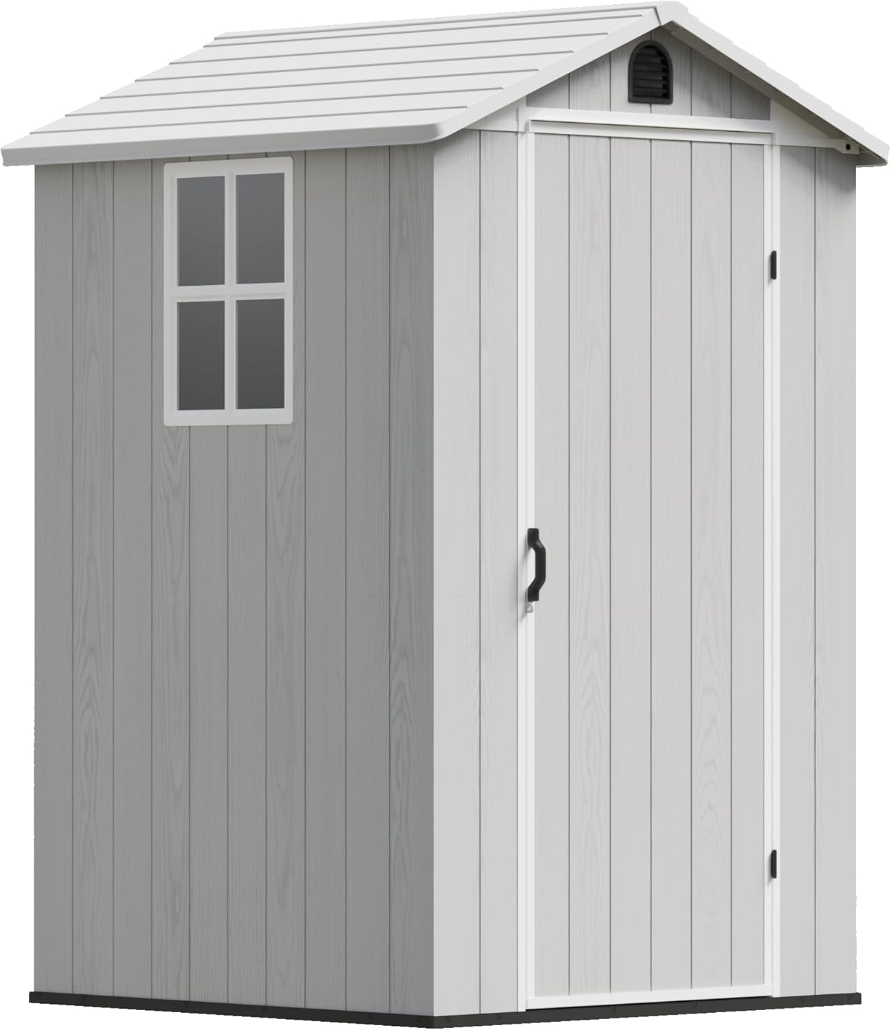 Devoko 4x4 FT Outdoor Shed, Compact & Secure Plastic Resin Storage with Lockable Door, Features Built-in Floor & Window for All-Weather Garden, Patio, and Poolside Organization, Light Gray