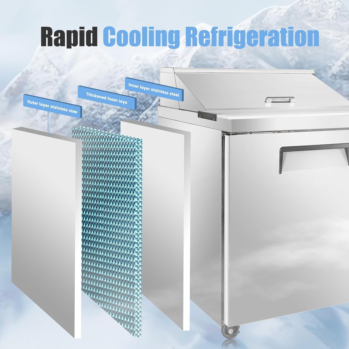 29" W Commercial Refrigerator Sandwich Salad Prep Table, Stainless Steel 1-Door Sandwich Prep Table Refrigerator, Counter Fan Cooling Refrigerator with 12 Pans for Restaurant, Bar