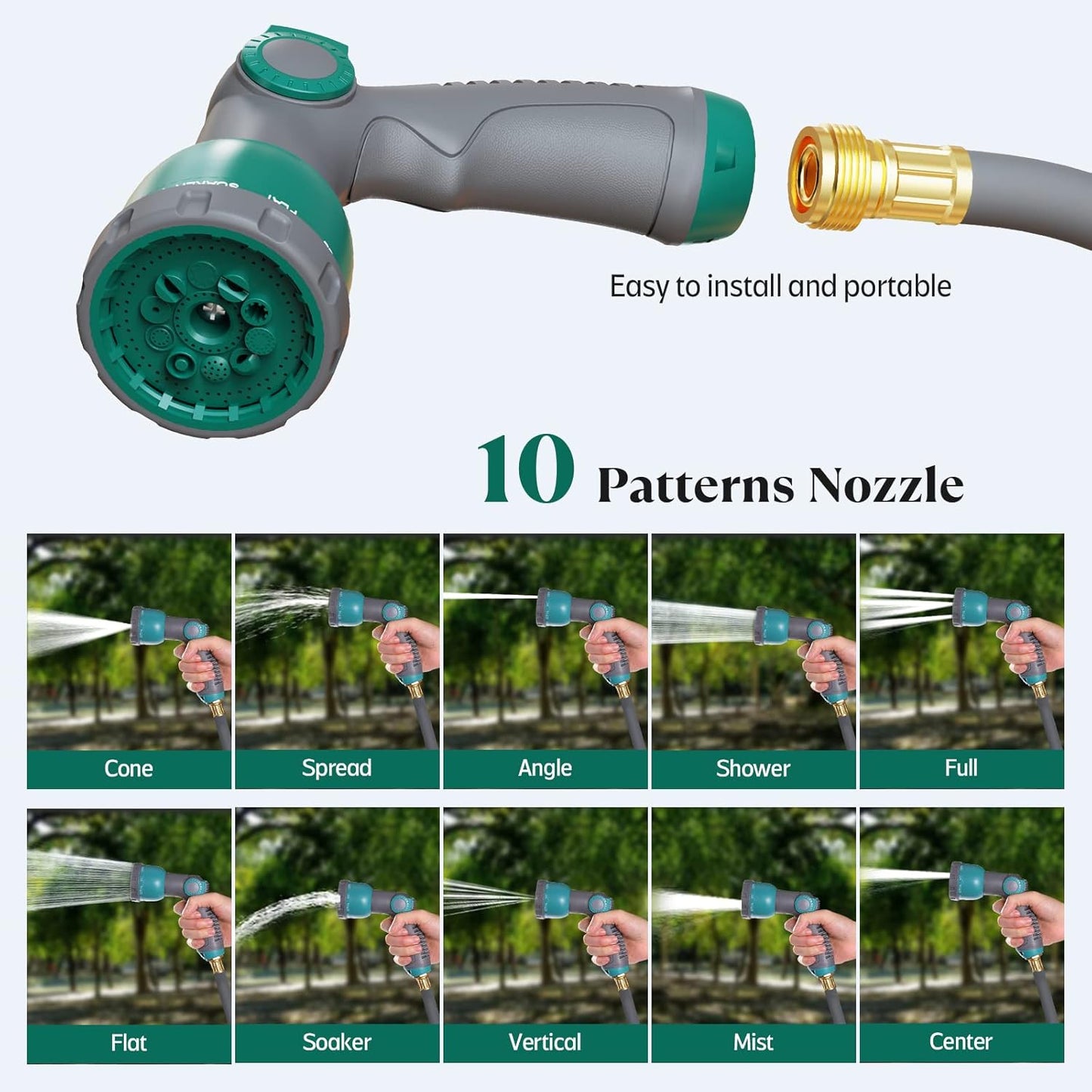 130 ft x 1/2" Retractable Garden Hose Reel, Heavy Duty Water Hose Reel Wall Mounted, Any Length Lock, 180°Swivel, Water Hose with 10-Function Nozzle for Cleaning, Watering (Green)