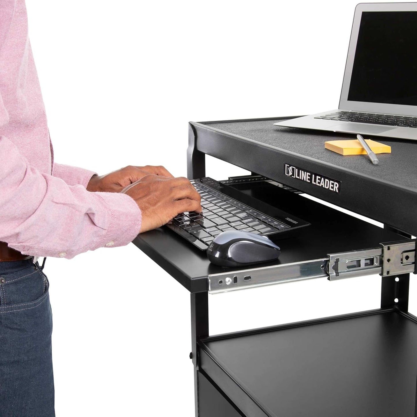 Stand Steady AV Cart with Locking Cabinet, Adjustable Height, UL Certified, Steel Frame, Black