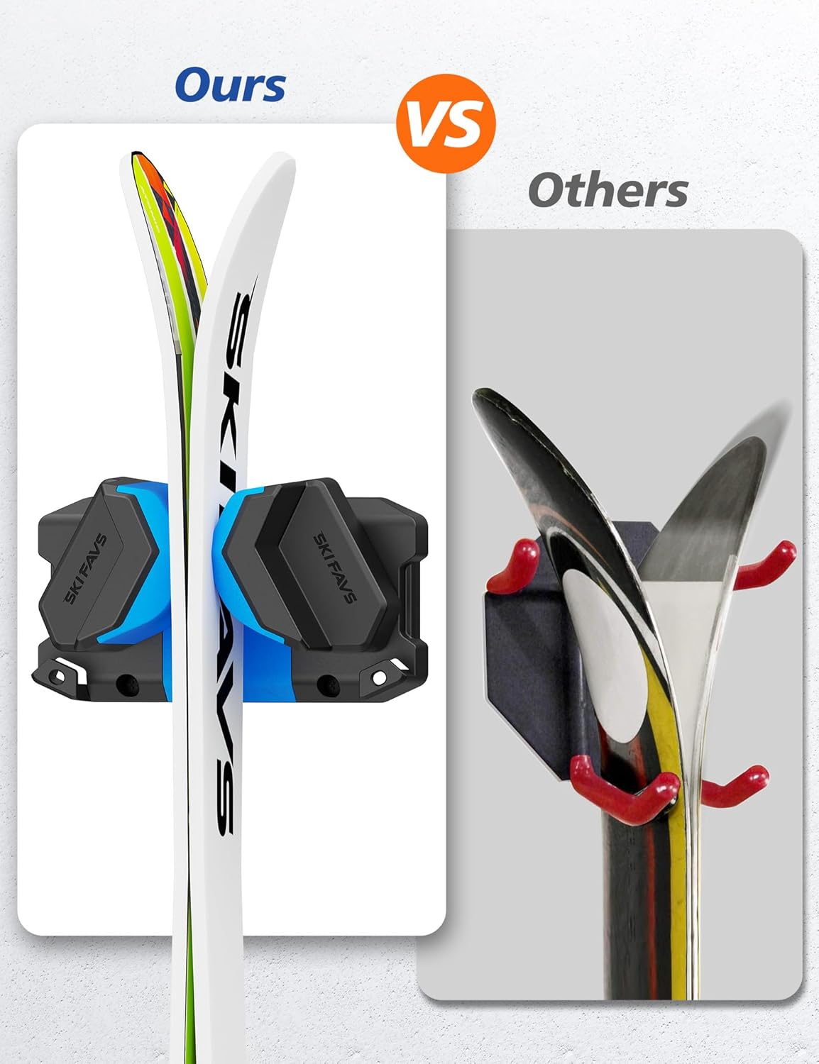 Ski & Snowboard Wall Rack, Ski Wall Mount & Ski Rack Wall Mount for Garage Space-Saving, Winter Gear Organizer, Fits Any Ski or Snowboard, Nonslip Ski Holders, Garage Organization, 4 Pack