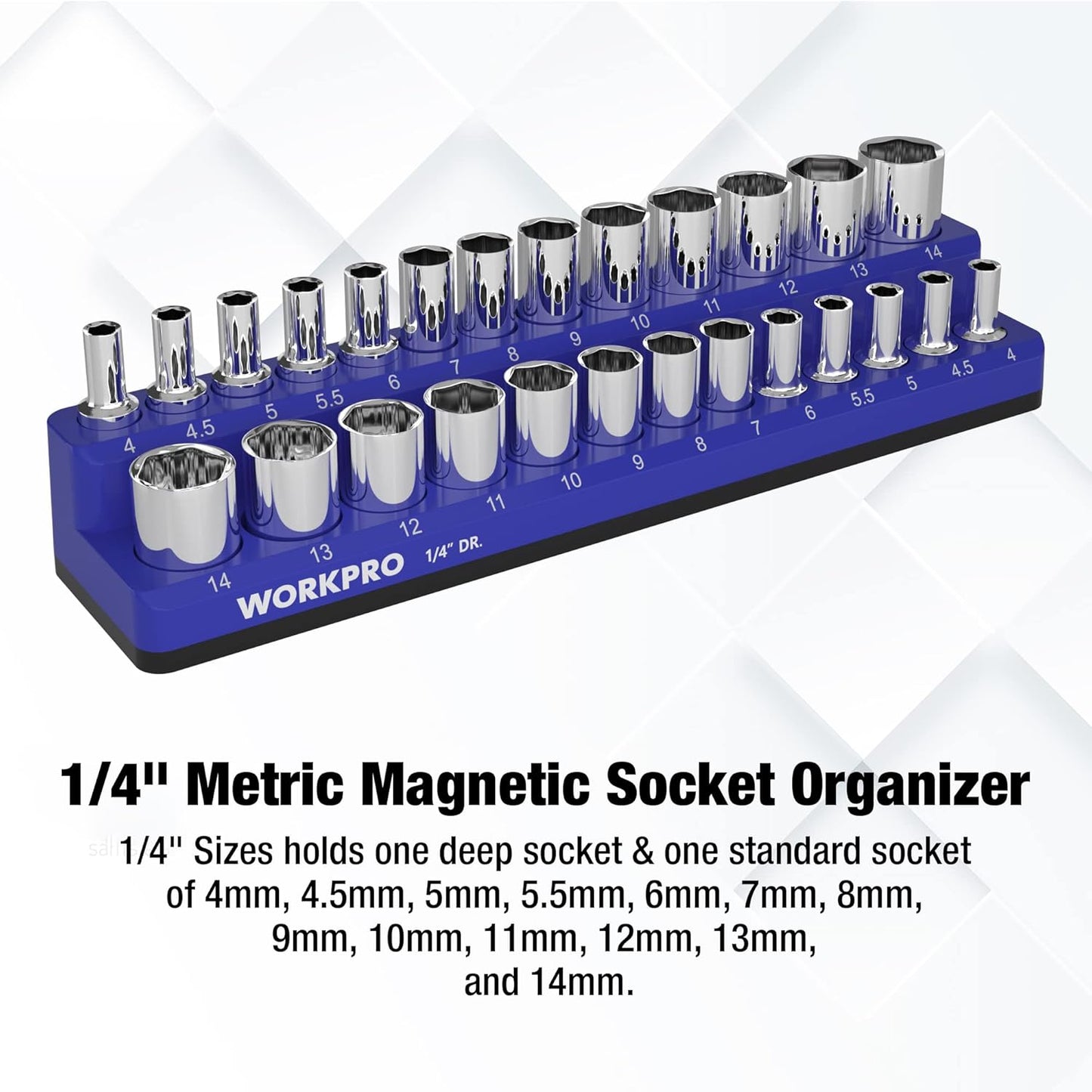 WORKPRO Magnetic Socket Organizer, 1/4-Inch Metric Socket Holder, Tool Trays Holds 26 Pieces Standard Size and Deep Size Sockets(Sockets not Included)