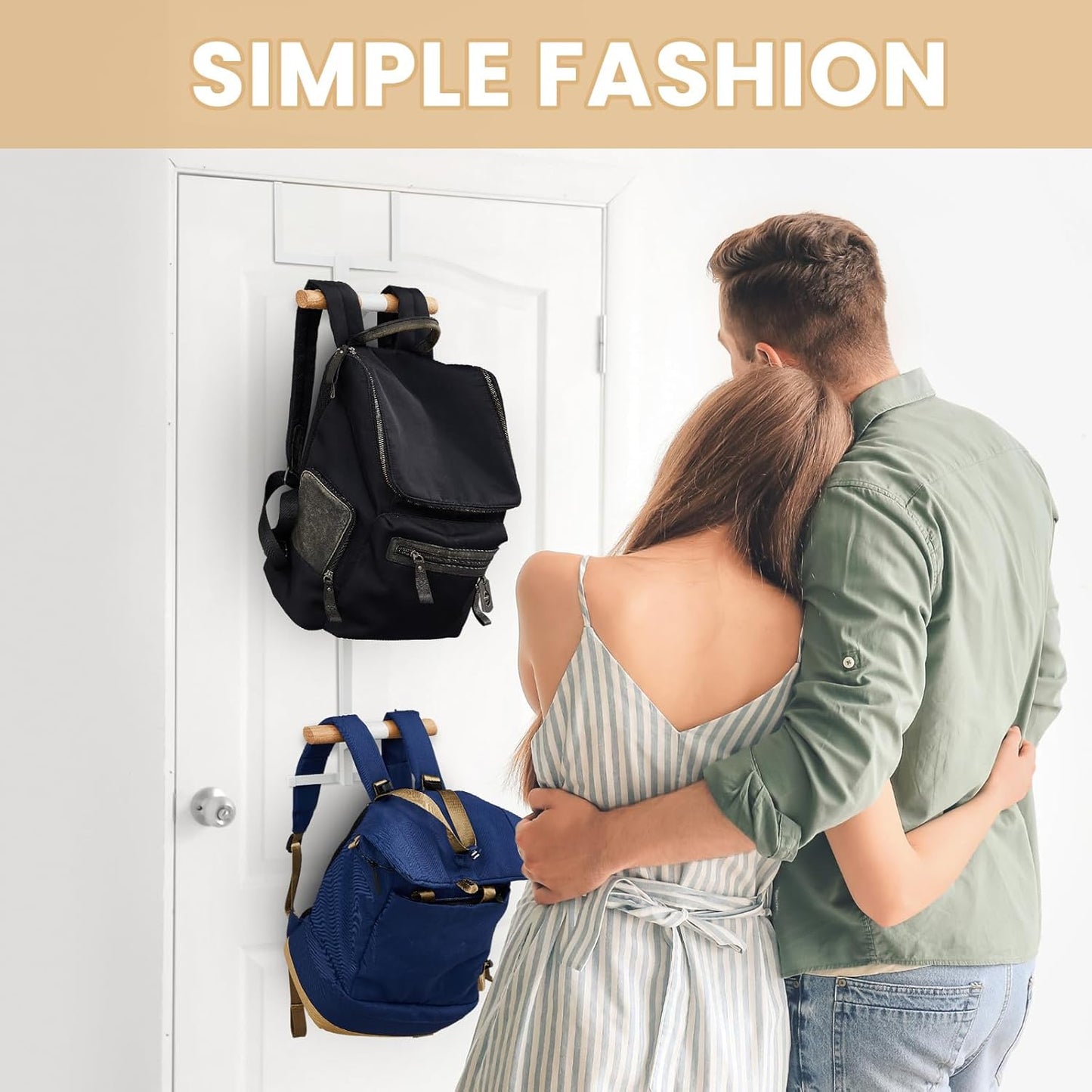 Over The Door Backpack Hanger, Backpack Hanger for Closet, Two Tiered Metal Storage Rack Backpacks Hooks, Heavy Duty Hook Storage for Schoolbag, Easy Installation(White,1)