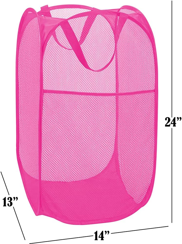 2 Pack Sturdy Mesh Pop up Laundry Hamper Basket with Side Pocket for Laundry Room, Bathroom, Kids Room, College Dorm or Travel Blush