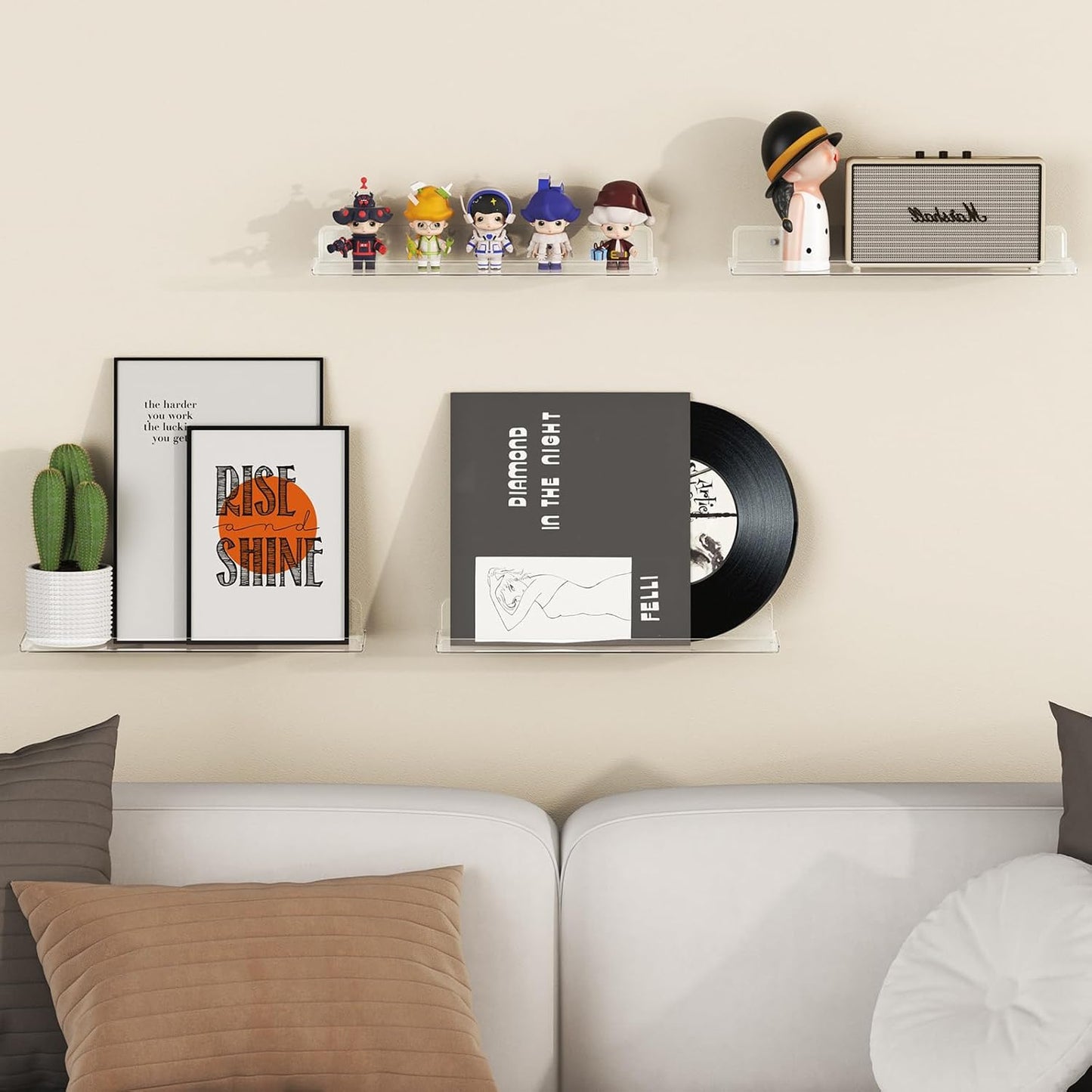 Lifewit Floating Shelves for Wall, 8 Pack Clear Acrylic Shelf 15" Room Decor for Bookcase/Vinyl Record Display/Photo/Picture in Bedroom, Living Room, Bathroom, Kitchen Storage and Organization