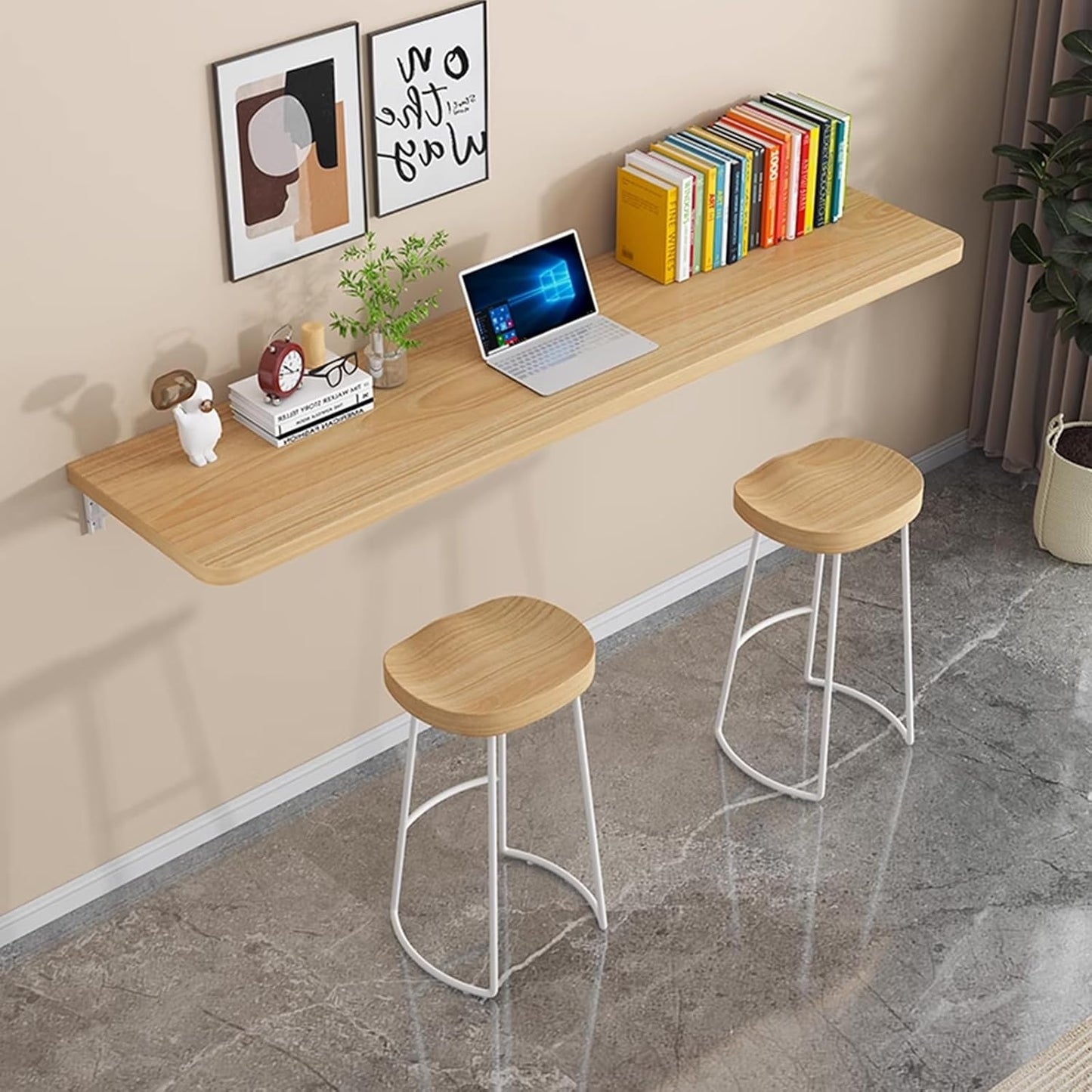 Wall Mounted Folding Wood Table, Folding Table with Heavy Duty Metal for Laundry Collapsible Shelf Brackets, Wall Mounted Desk Fold Down for Small Spaces Wooden 100 * 50cm/39.3”*19.7”