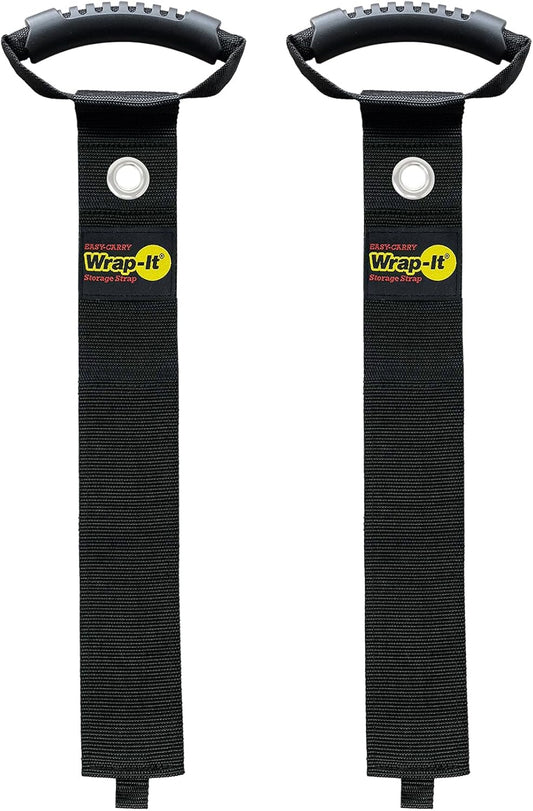 Easy-Carry Wrap-It Storage Straps - 36” (2-Pack) Black with Grommet - Heavy Duty Cord Carrying Strap Keeper and Extension Cord Organizer