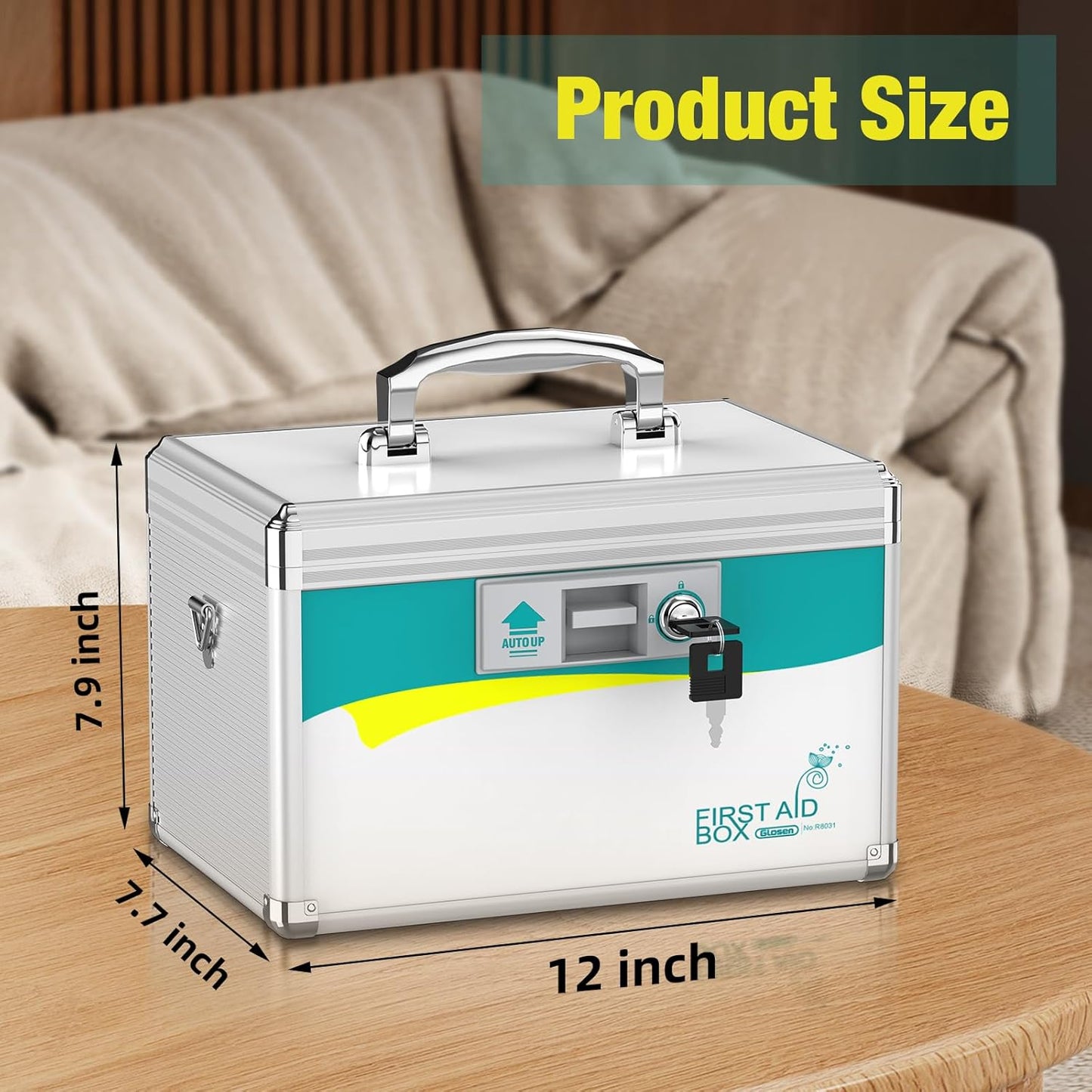 Glosen Medicine Lock Box,locking medicine box, Security Lock Boxes【Medium 12 x 7.68 x 7.87 Inch with removable storage pocket】,lock box, First Aid Key Safe Box,Lock Box for Medication