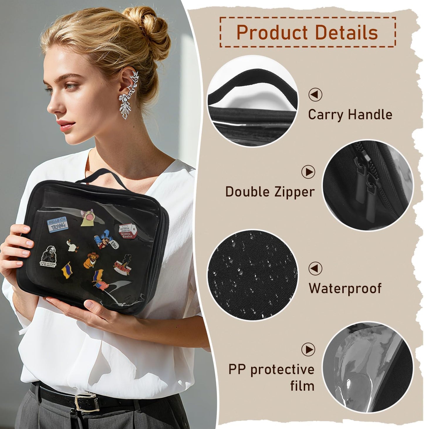 FR Multi-Function Enamel Pin Display Book, Detachable Binder Pin Bag