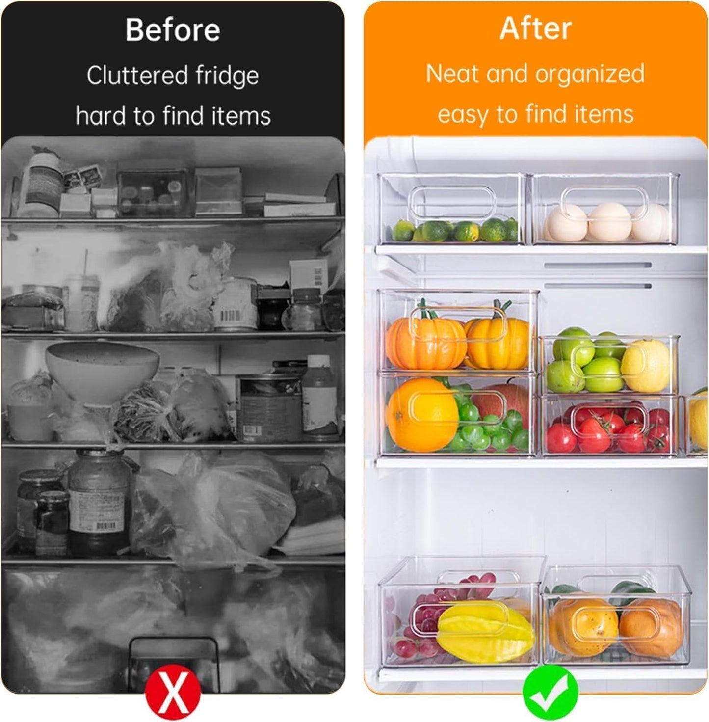 12 Pack Refrigerator Organizer Bins, 3 Sizes Stackable Clear Pantry Storage with Handles for Fridge, Freezer, Shelves, Drawer, Snack Organizer for Home & Kitchen