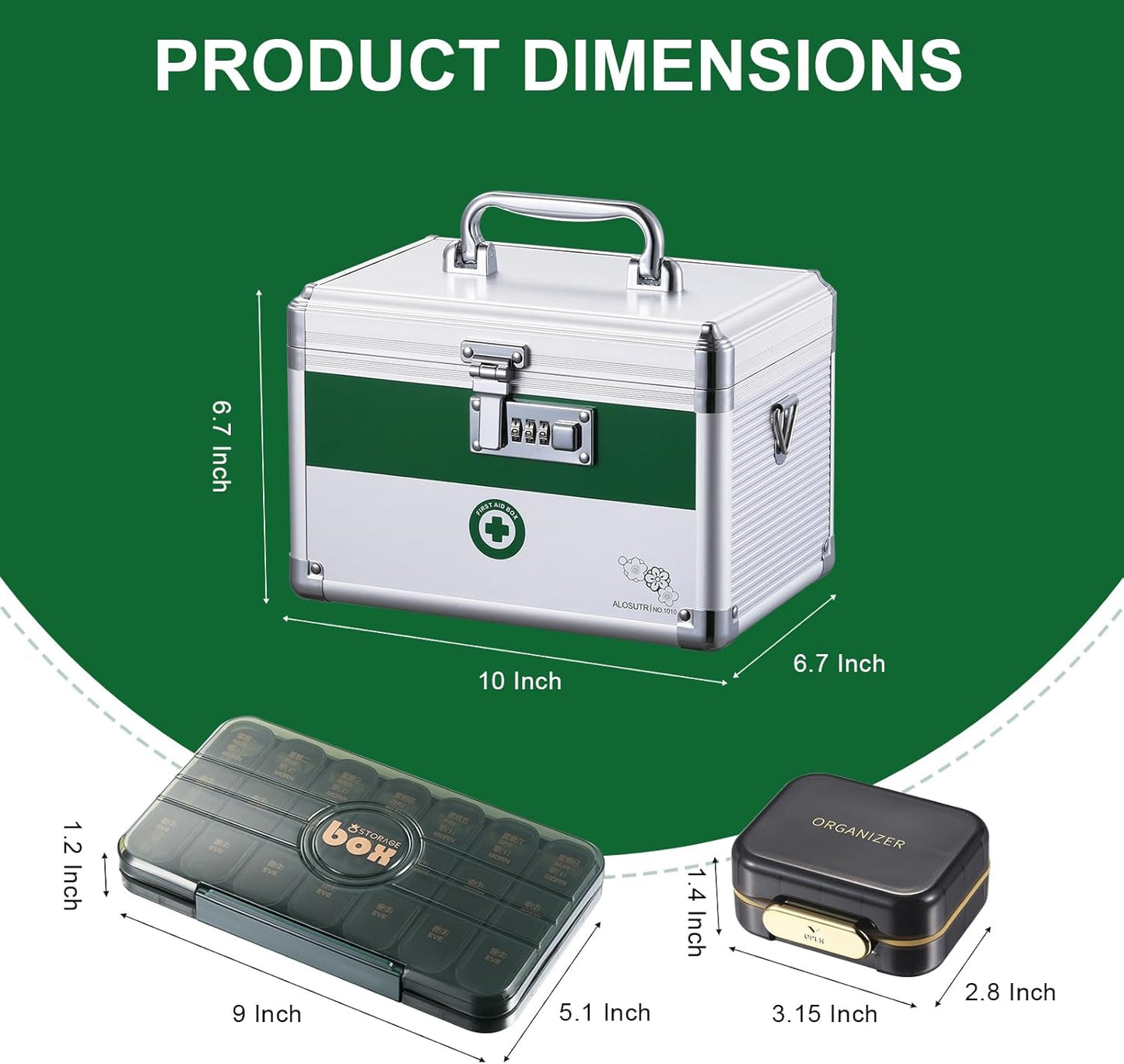 Medication Lock Box with Combination Lock 10 x6.7x 6.7 inches [Small], Medication Lock Box Security, Medical Box Organizer