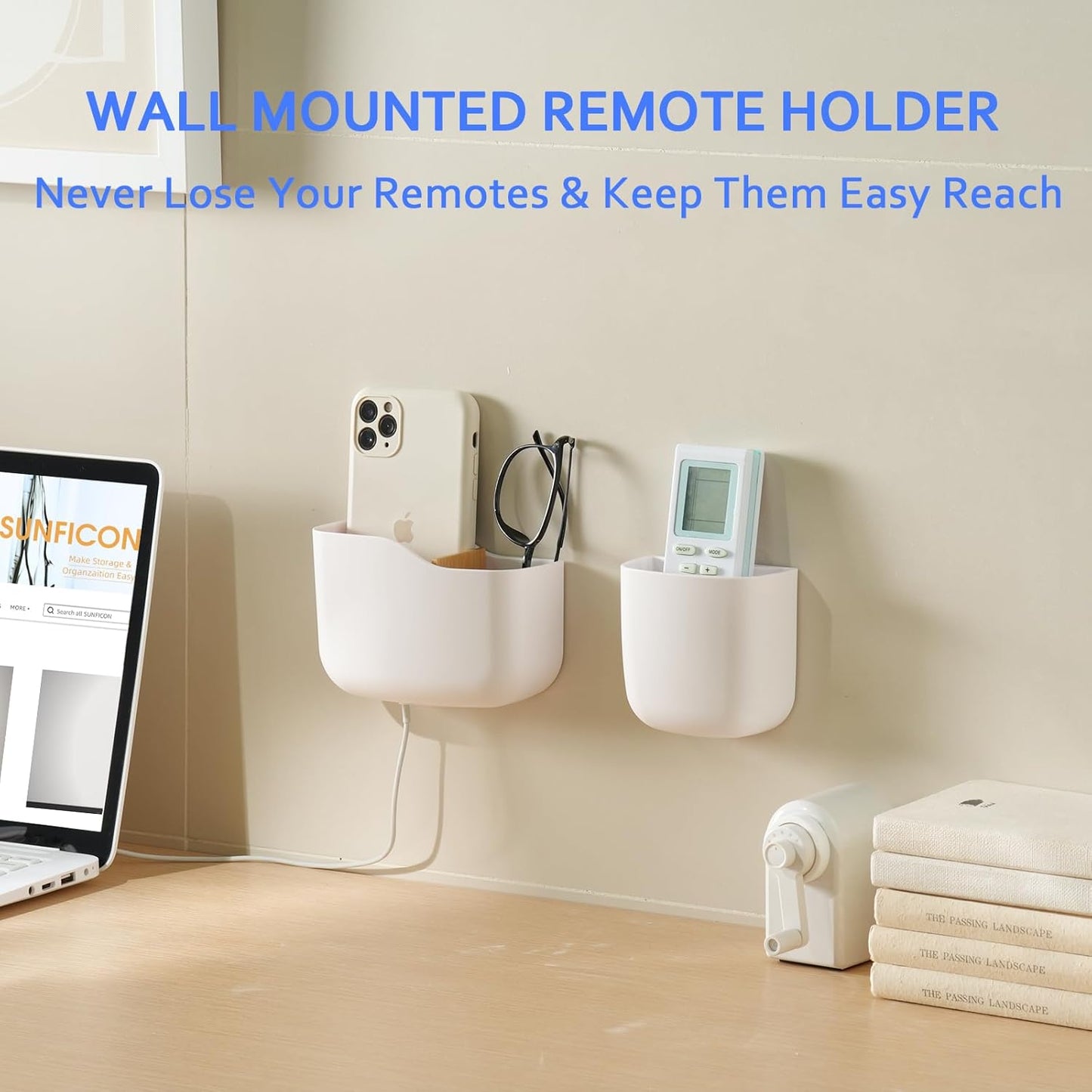 SUNFICON Remote Holder Wall Mount TV FAN Remote Control Holder Bedside Caddy Wall Organizer Phone Holder for Office Adhesive Media Player Controller Holder Box Tray Home Desk Nightstand White 6 Small