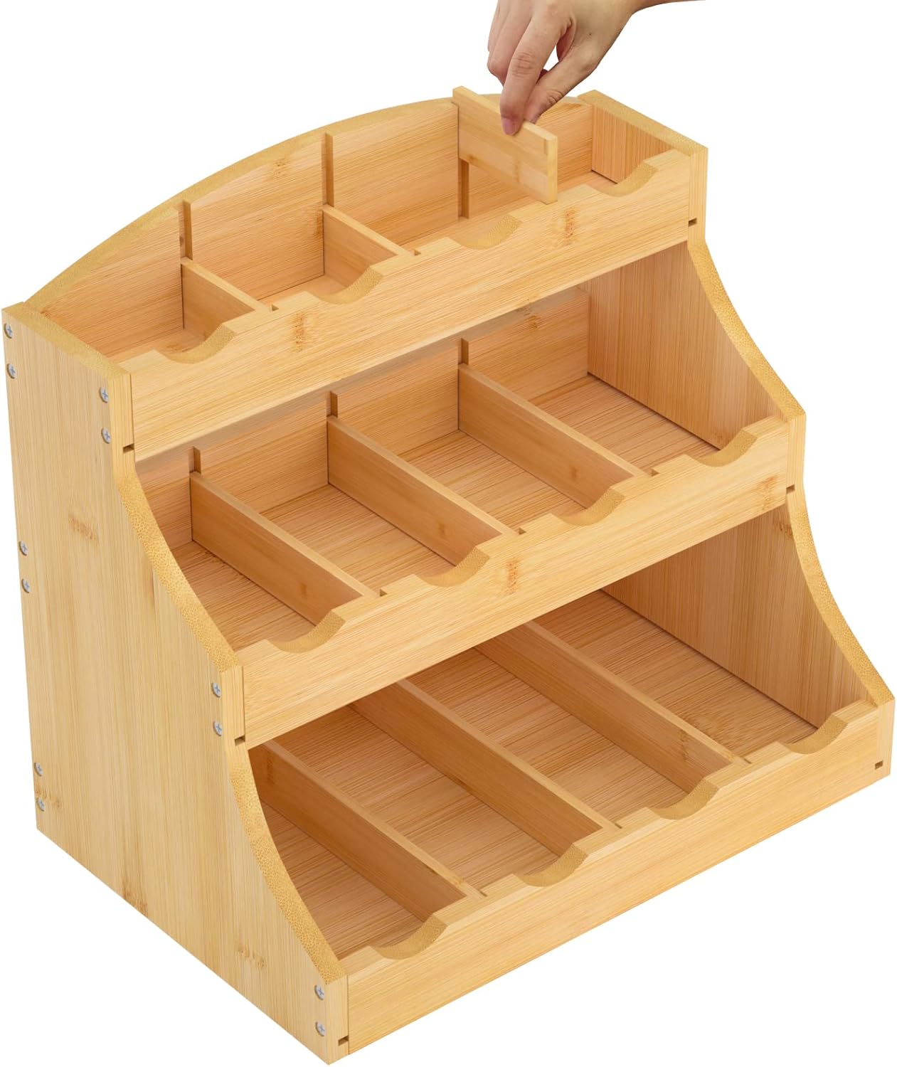Bamboo Tea Bag Organizer, 3 Tier Vertical Tea Organizer, Tea Holder For Kitchen Island, Coffee Shop Or Office, Tea Storage With 12 Adjustable Partitions (Self-Assembly)