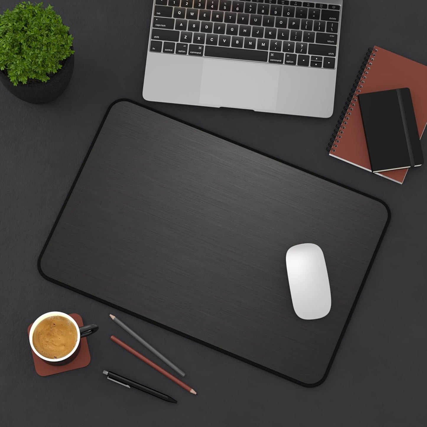 Brushed Metal Texture Desk Mat - Extended Mouse Pad & Desk Pad, Neoprene Surface, Non-Slip Rubber Base, Stitched Edges, Desk Protector for Keyboard & Mouse (Black, 12x18)