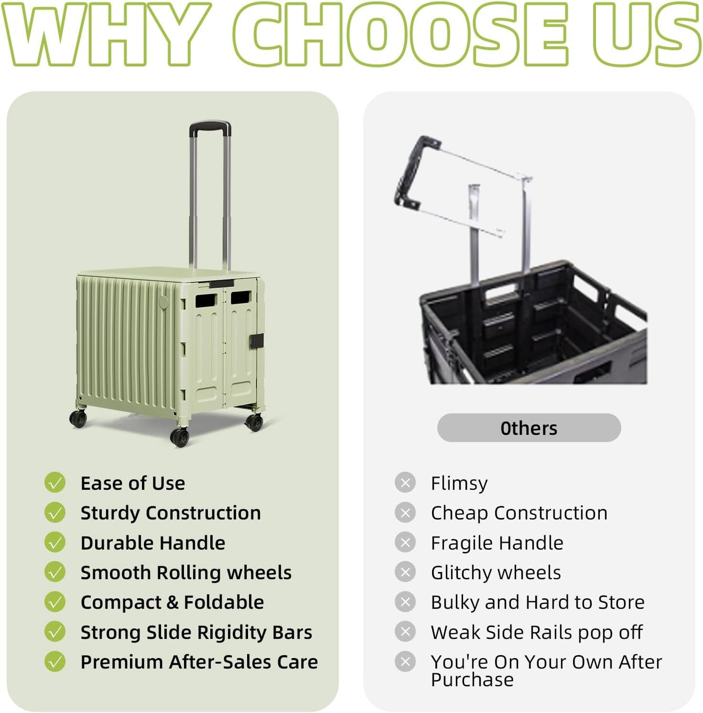 Heavy Duty Rolling Cart for Stairs：Collapsible Utility Crate with Wheels & Handle Foldable Tote Box for Toolbox Trade Show Supplies Teachers TODAYGO Mobile Storage Cart with Lid