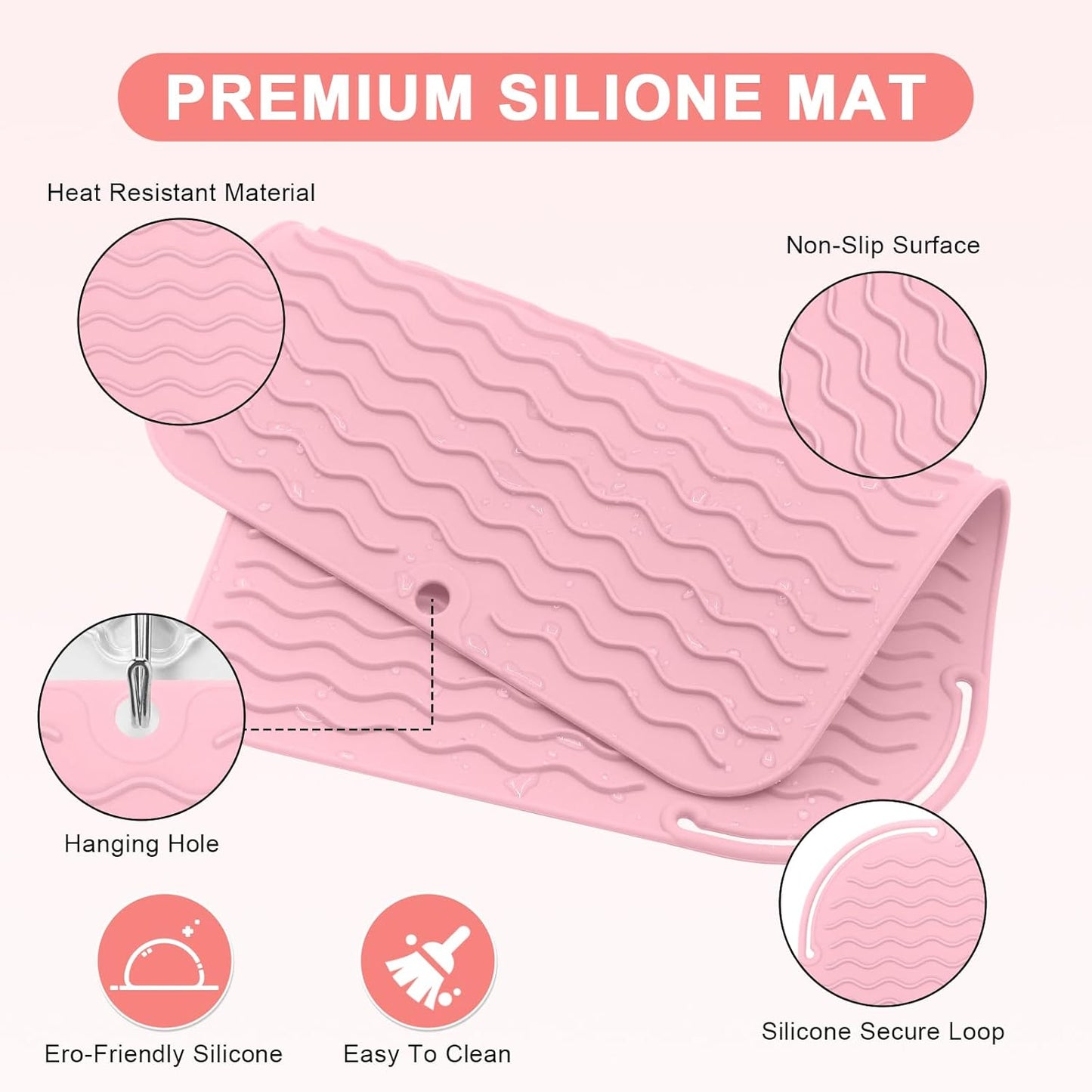 Plus Size Silicone Heat Resistant Mat, Portable Travel Hot Tools Pad Cover for Curling Iron, Flat Iron, Hair Straightener and Other Hair Styling Tools(12.0" x 9.0")