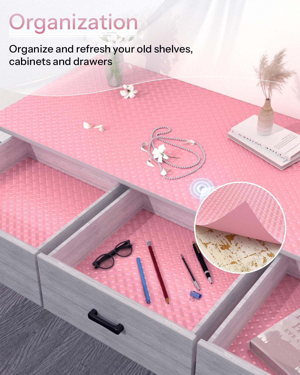 Shelf and Drawer Liner for Kitchen Cabinet, Non-Adhesive 12in x 120in Waterproof Contact Paper Refrigerator Liners Thickened Durable EVA Material Non Slip Mat for Dresser Cupboard Pantry Protector