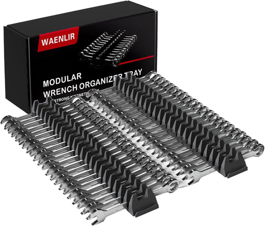 48PCS Magnetic Modular Wrench Organizer Set - Tool Drawer Storage Rack with Metric & SAE Labels, Wrench Holder with Magnet, Perfect Tool Gift for Men, father, boyfriend, DIYers & Mechanics (Black)