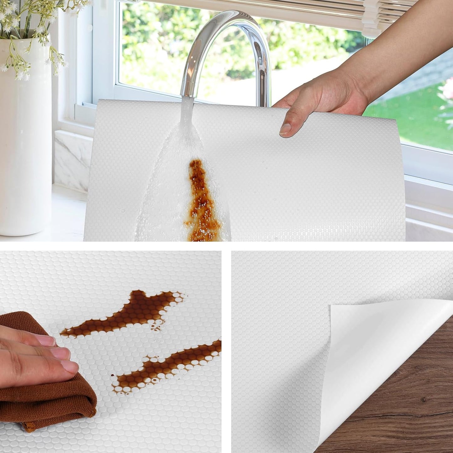 White Shelf Liners for Kitchen Cabinets Non Adhesive Drawer Liner for Bathroom Waterproof Refrigerator Liners for Shelves Fridge Plastic Mats Cabinet Cupboard Liner 23.6 x 157.4 Inches
