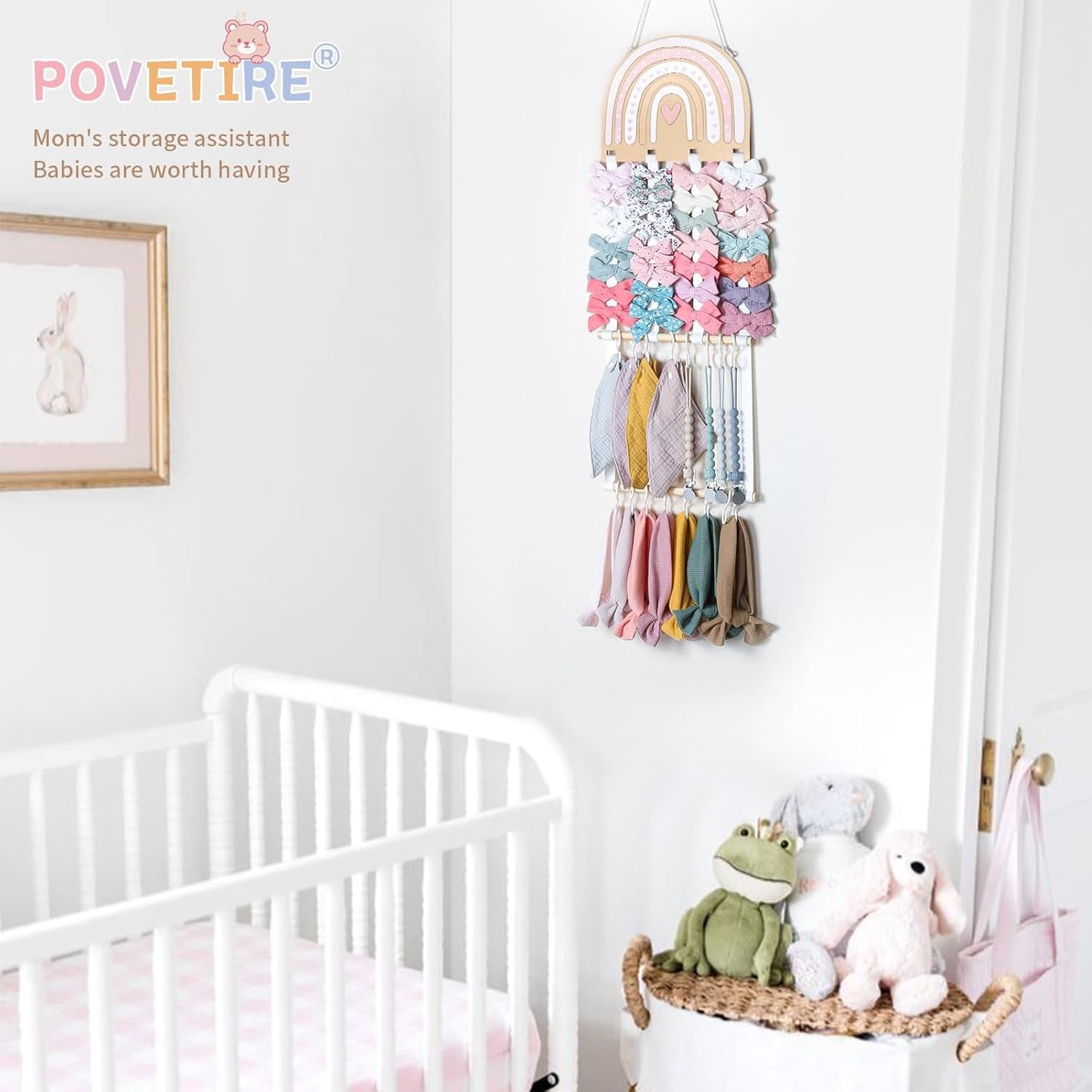 POVETIRE Headband Holder Bow Holder for Girls Hair Bows,Rainbow Hair Accessories Organizer Storage Wall Hanging Display for Nursery Toddler Girls Room