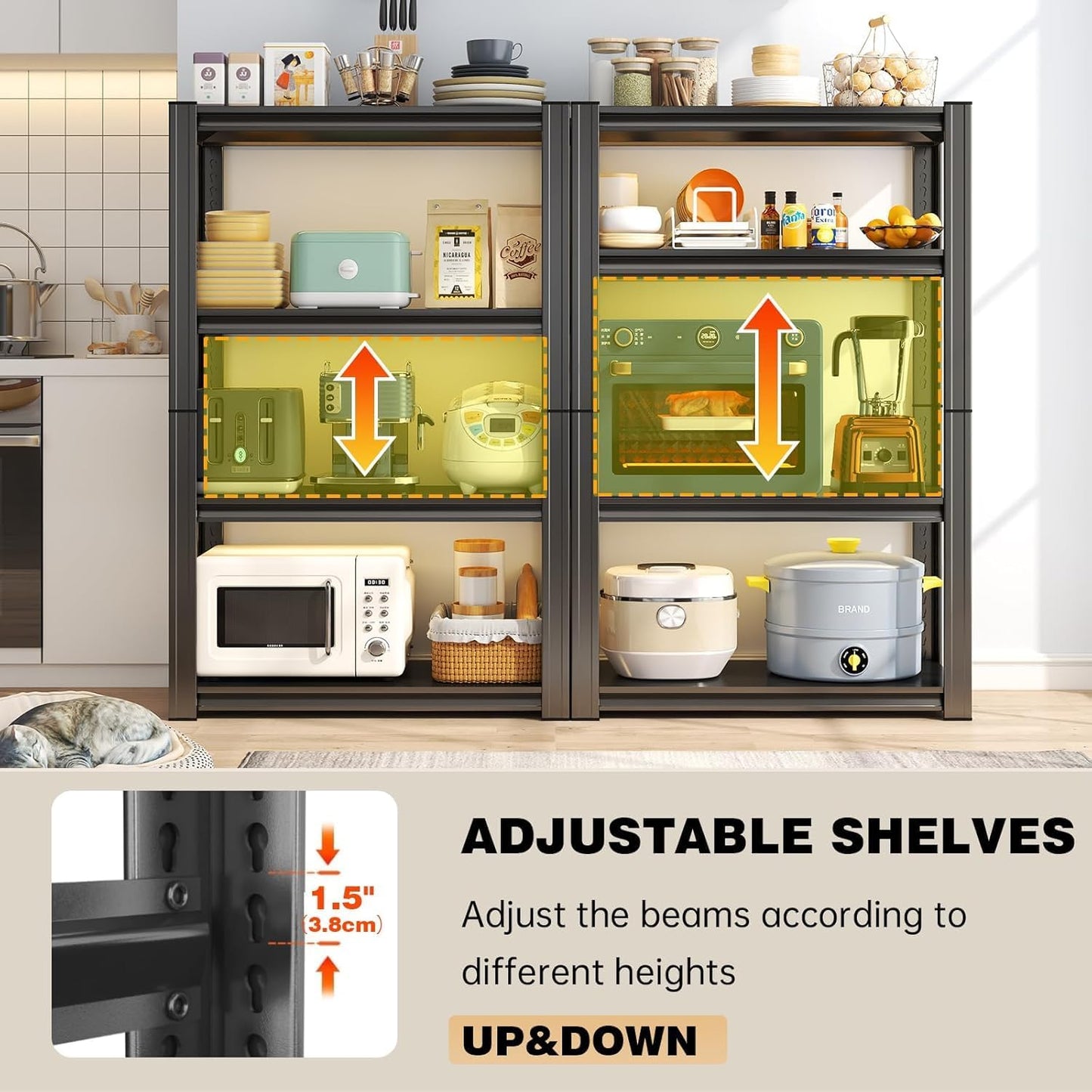 Garage Storage Shelves,5 Tier Shelving Unit, 40 inch Wide, 18” Deep, 78” Tall Organizer Metal Shelf for Basement/Laundry/Pantry Heavy Duty, Adjustable,Easy to Install (4Tier-39"WX18"DX63"H)